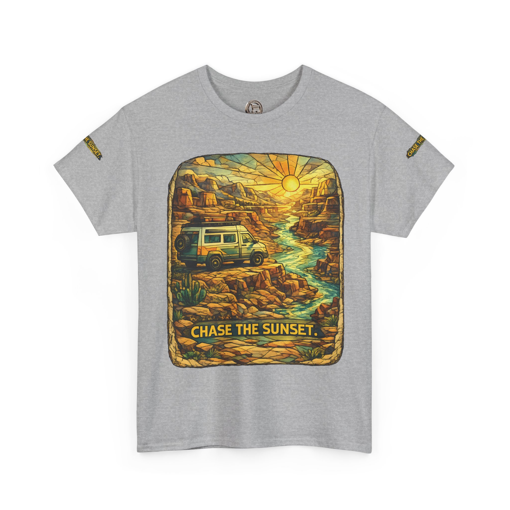 11426347301244235204_2048.jpeg Unisex Heavy Cotton Tee — "Chase The Sunset" Design Cubic-Line