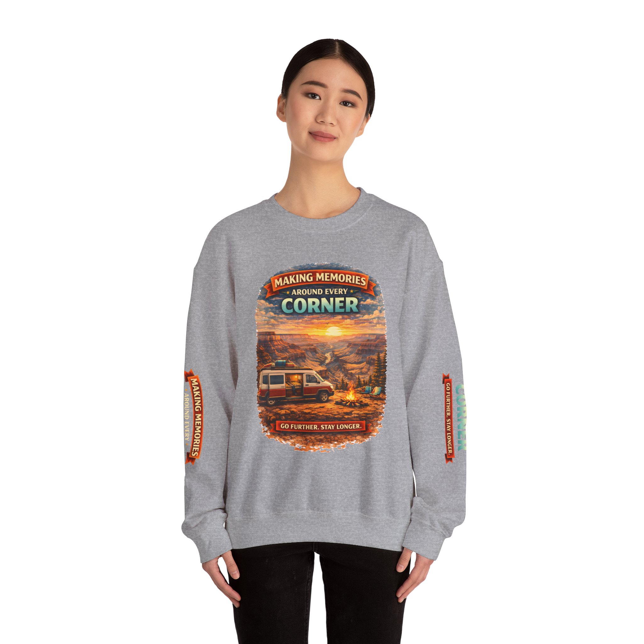 Unisex Heavy Blend™ Crewneck Sweatshirt — "Making Memories Around Every Corner" Design Scenic-Line