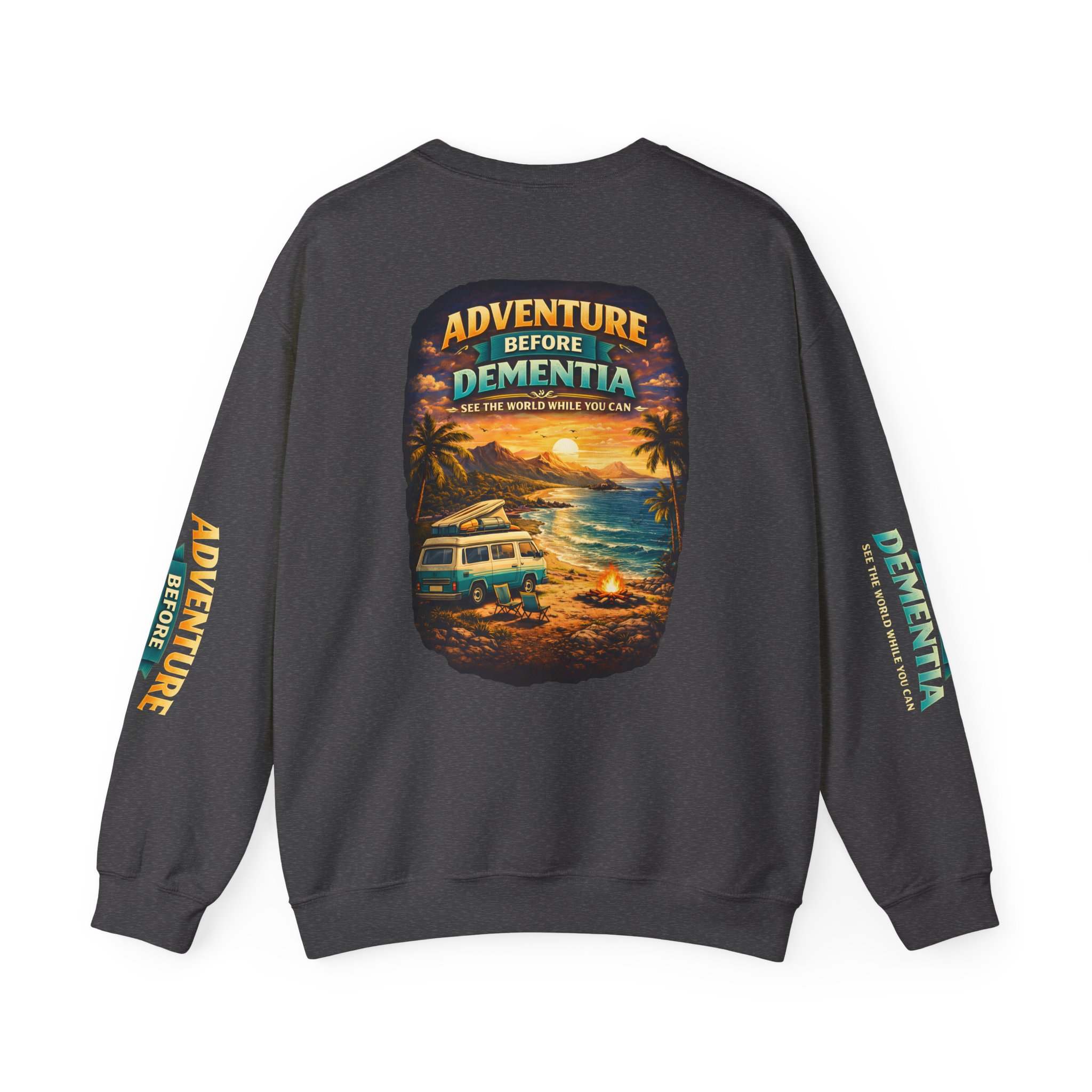 Unisex Heavy Blend™ Crewneck Sweatshirt — "Adventure Before Dementia" Design Scenic-Line