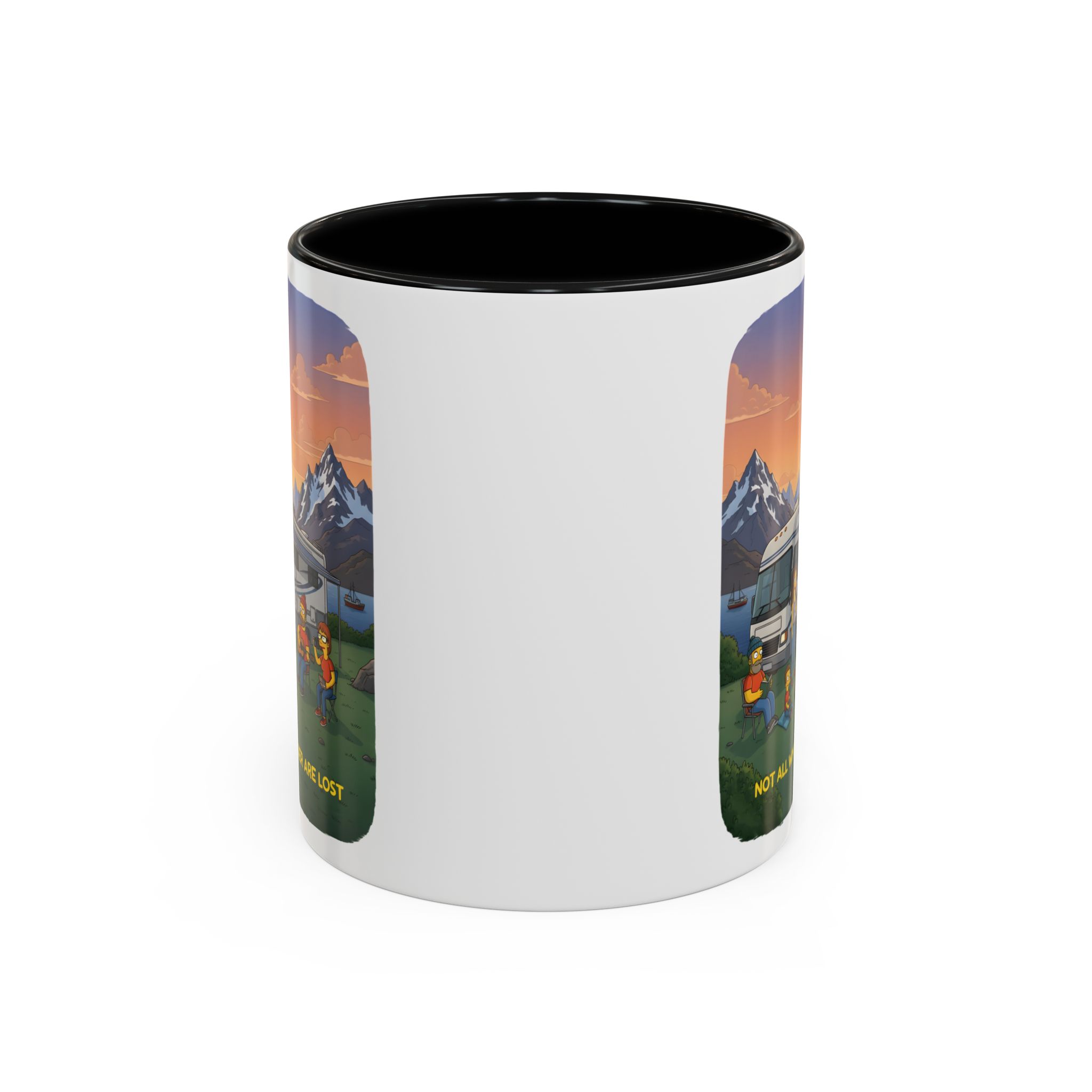 Accent Coffee Mug (11, 15oz) — "Not All Who Wander Are Lost" Design Sitcom-Line
