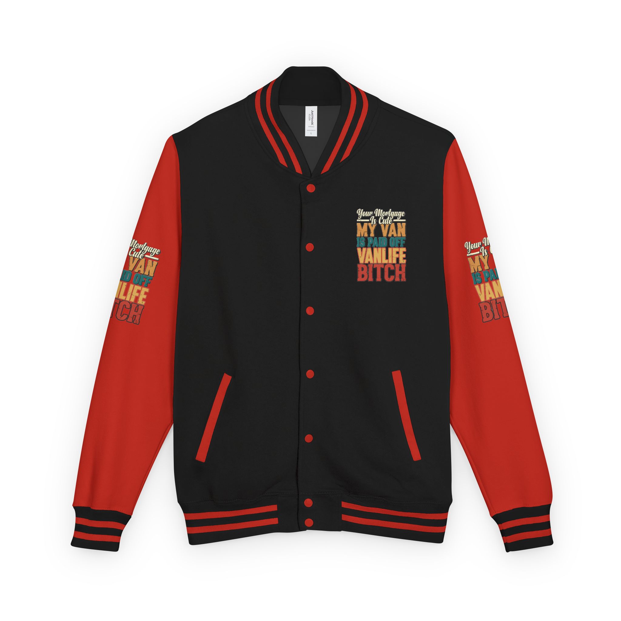 Unisex Heavyweight Letterman Jacket — "Your Mortgage Is Cute" Design F**K-Line
