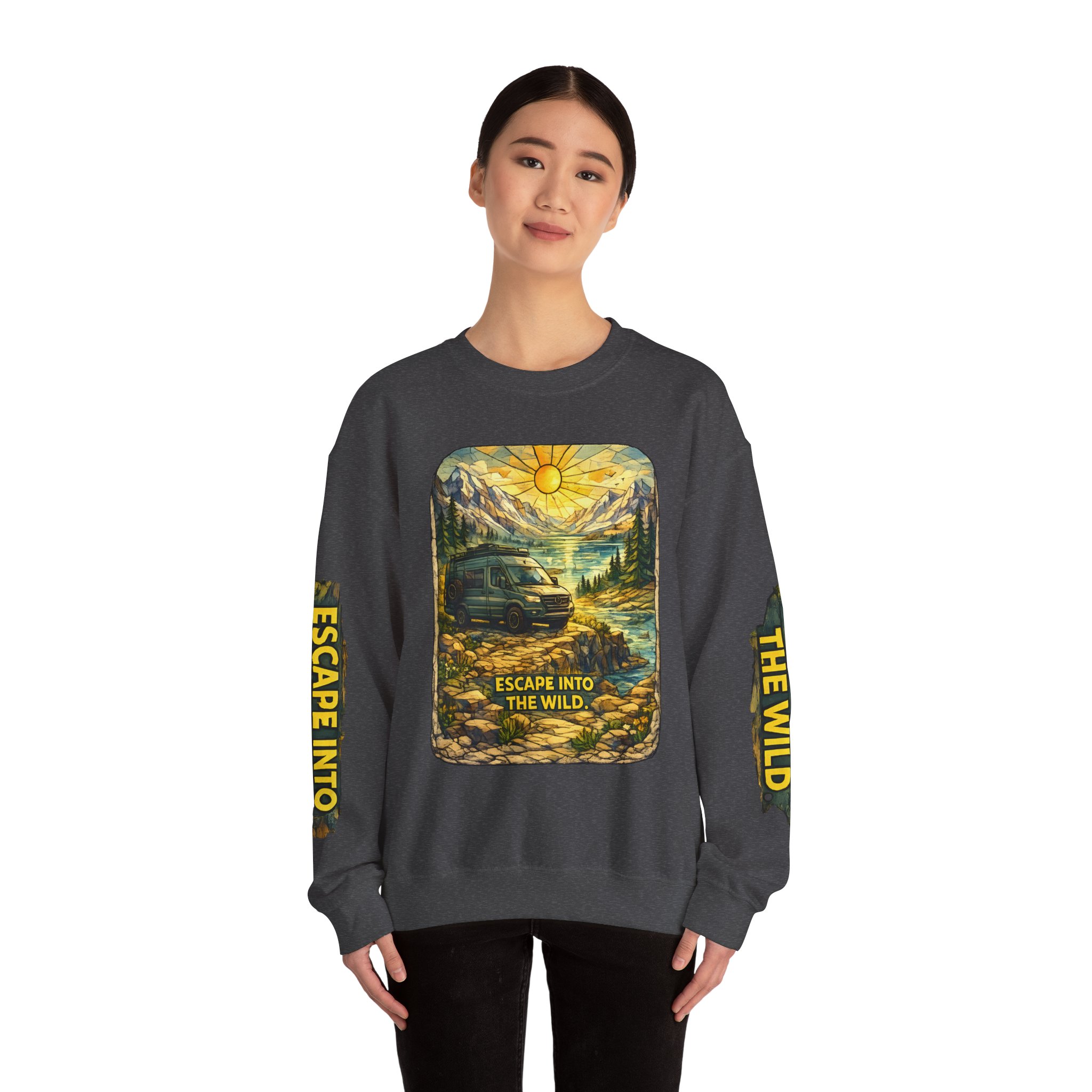 Unisex Heavy Blend™ Crewneck Sweatshirt — "Escape Into The Wild" Design Cubic-Line