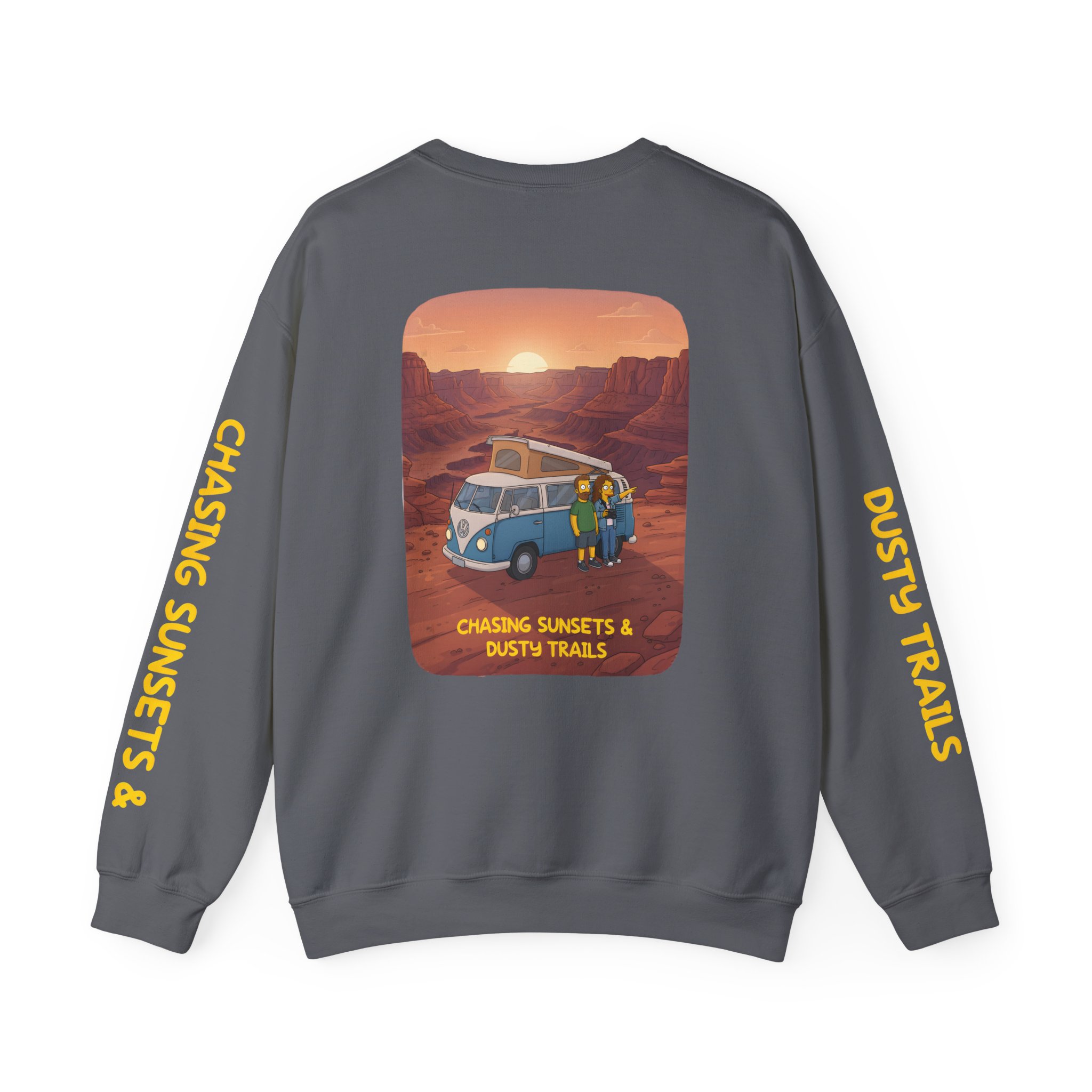 Unisex Heavy Blend™ Crewneck Sweatshirt — "Chasing Sunsets And Dusty Trails" Design Sitcom-Line