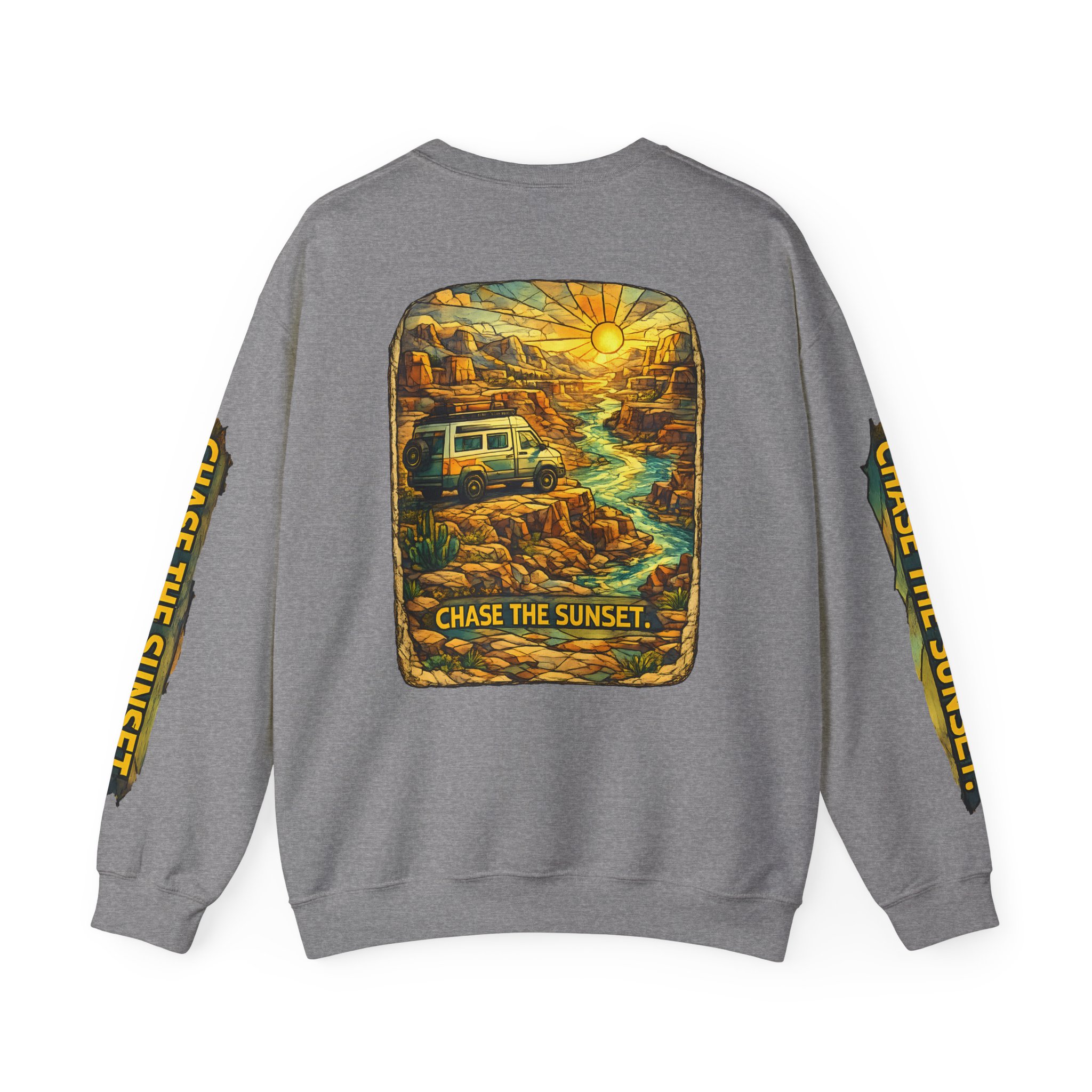 Unisex Heavy Blend™ Crewneck Sweatshirt — "Chase The Sunset" Design Cubic-Line