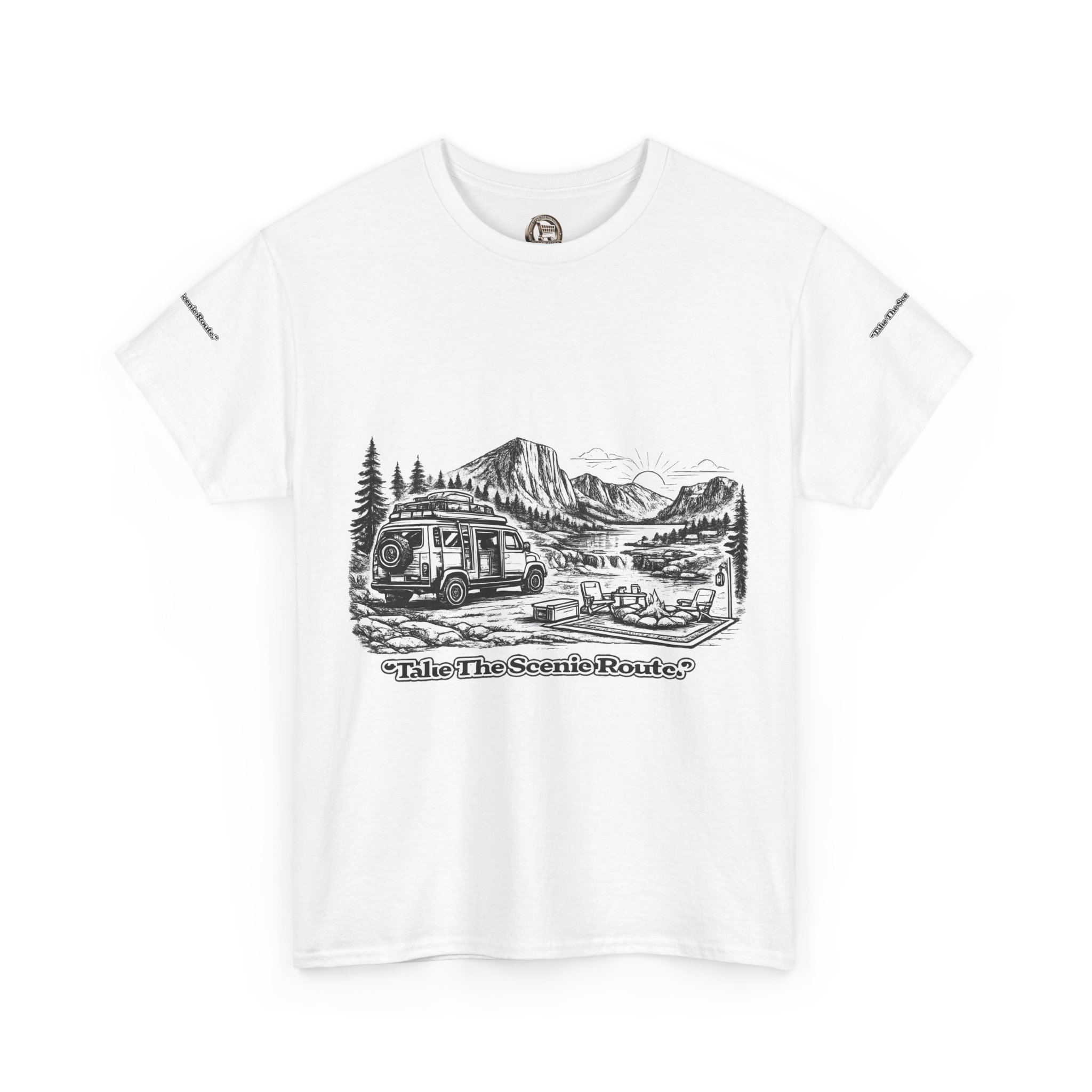 Unisex Heavy Cotton Tee — "Take The Scenic Route" Design Minimal-Line