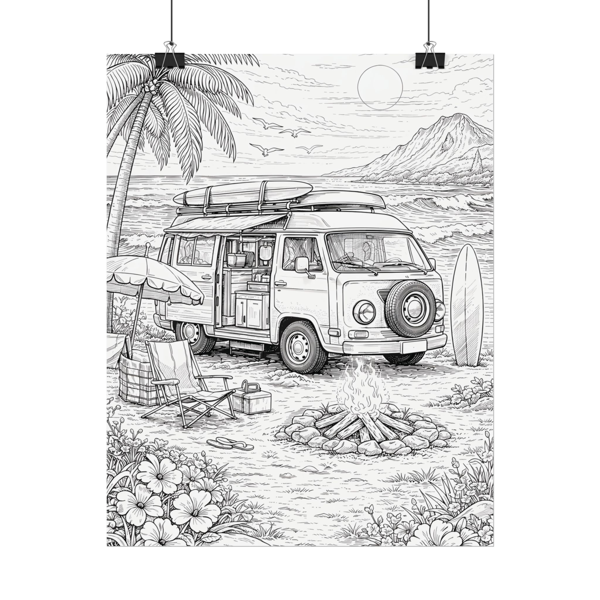 Campervan Poster — Vintage RV Camping Landscape Wall Art