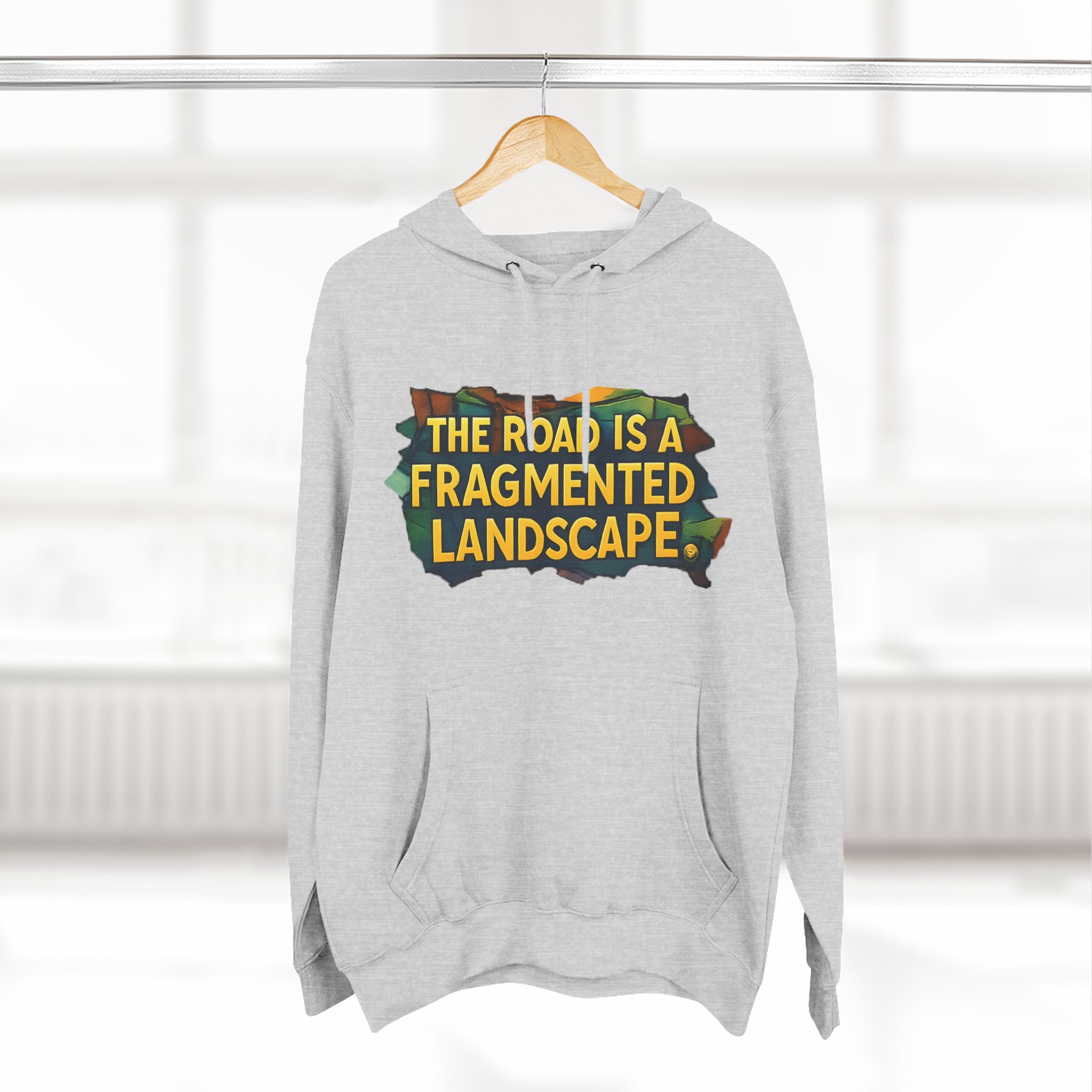 Three-Panel Fleece Hoodie - "The Road Is A Fragmented Landscape" Design Cubic-Line