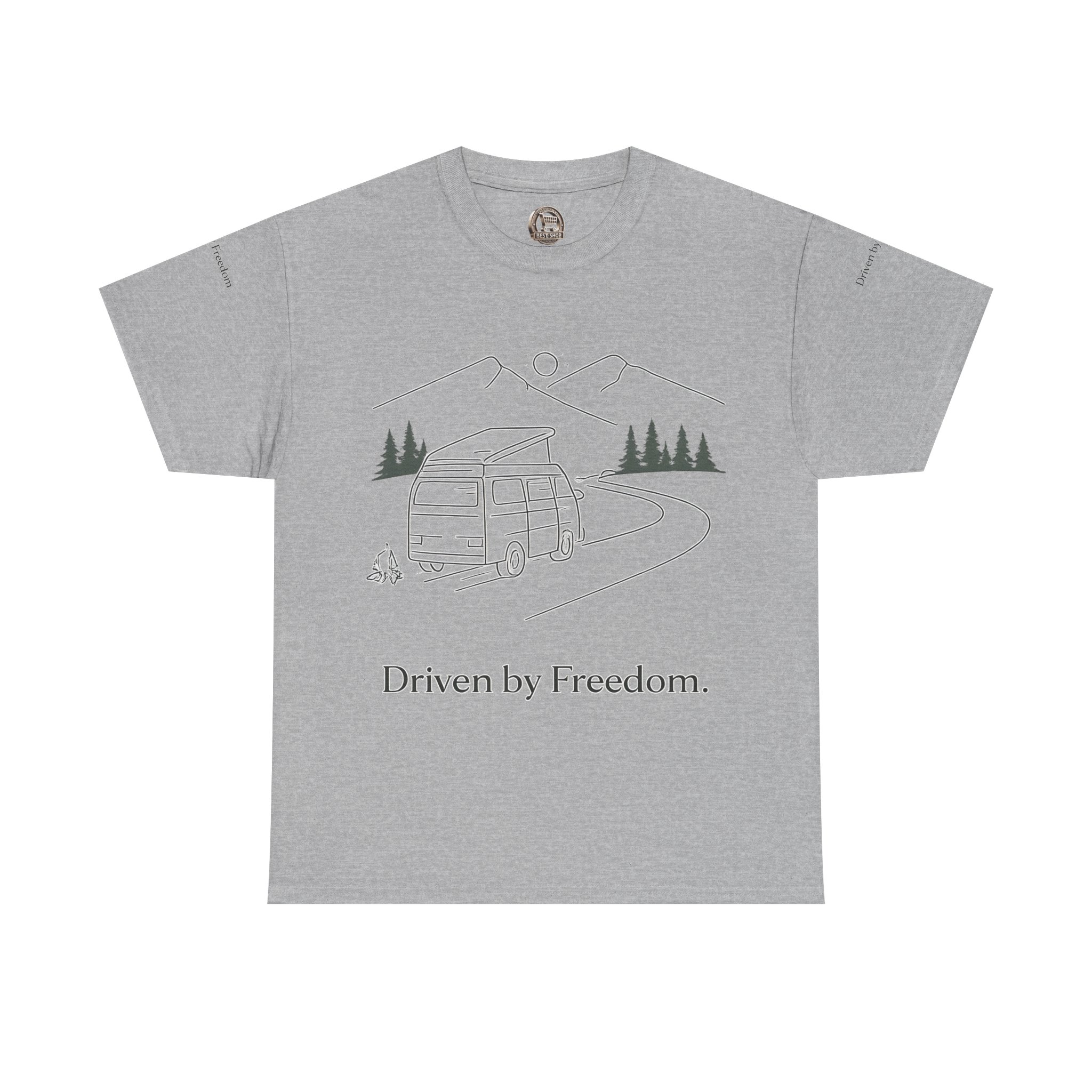 Unisex Heavy Cotton Tee — "Driven By Freedom" Design Minimal-Line