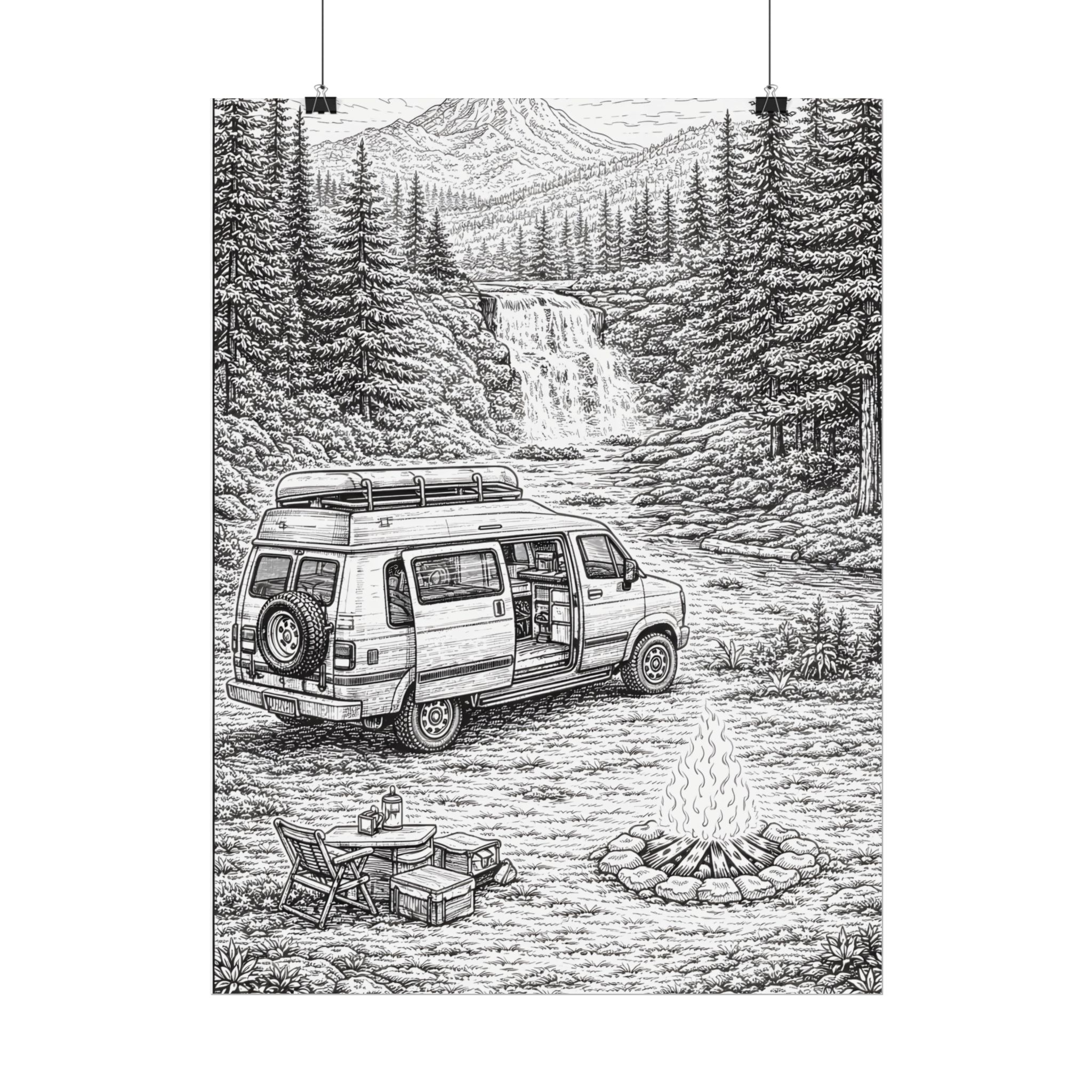 Campervan Poster — Vintage RV Camping Landscape Wall Art