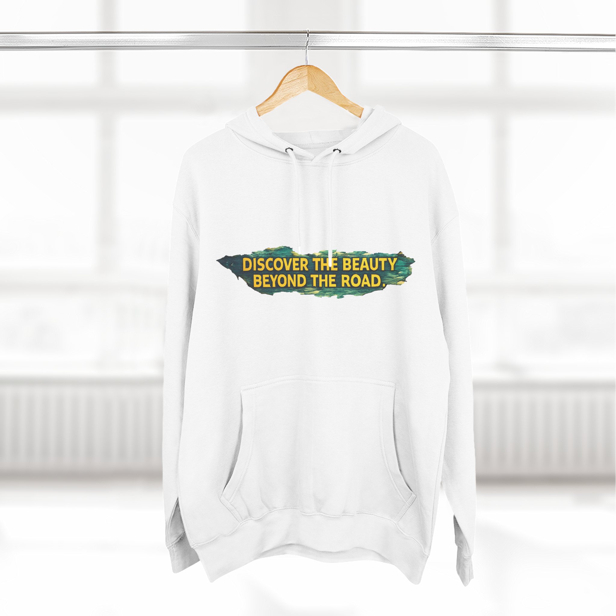 Three-Panel Fleece Hoodie - "Discover The Bieuty Beyond The Road" Design Cubic-Line