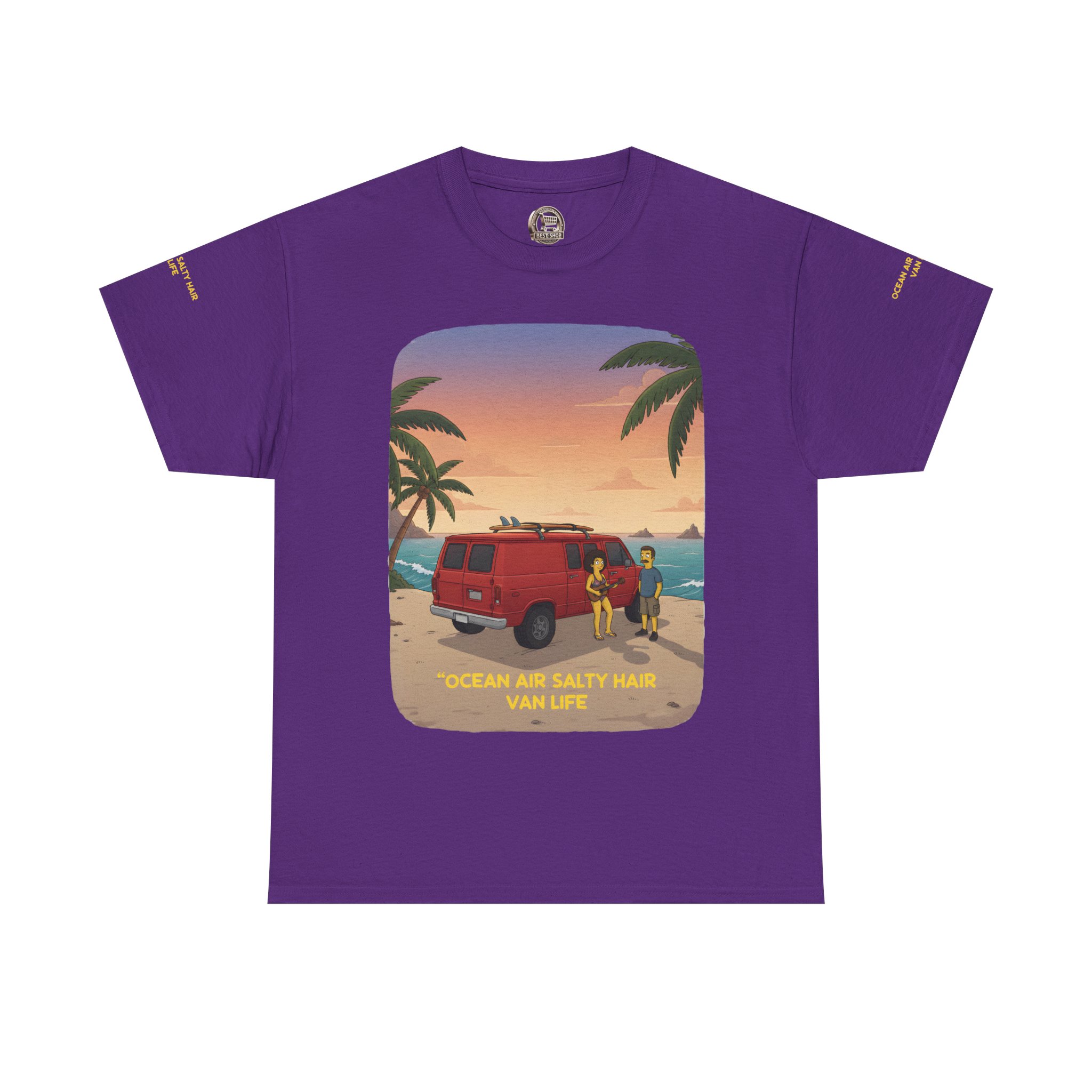 Unisex Heavy Cotton Tee — "Ocean Air Salty Hair Van Life" Design Sitcom-Line