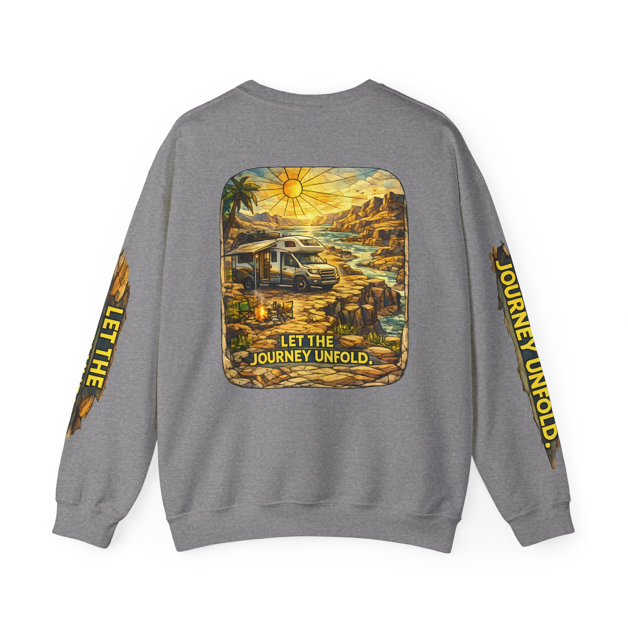 Unisex Heavy Blend™ Crewneck Sweatshirt — "Let The Journey Unfold" Design Cubic-Line