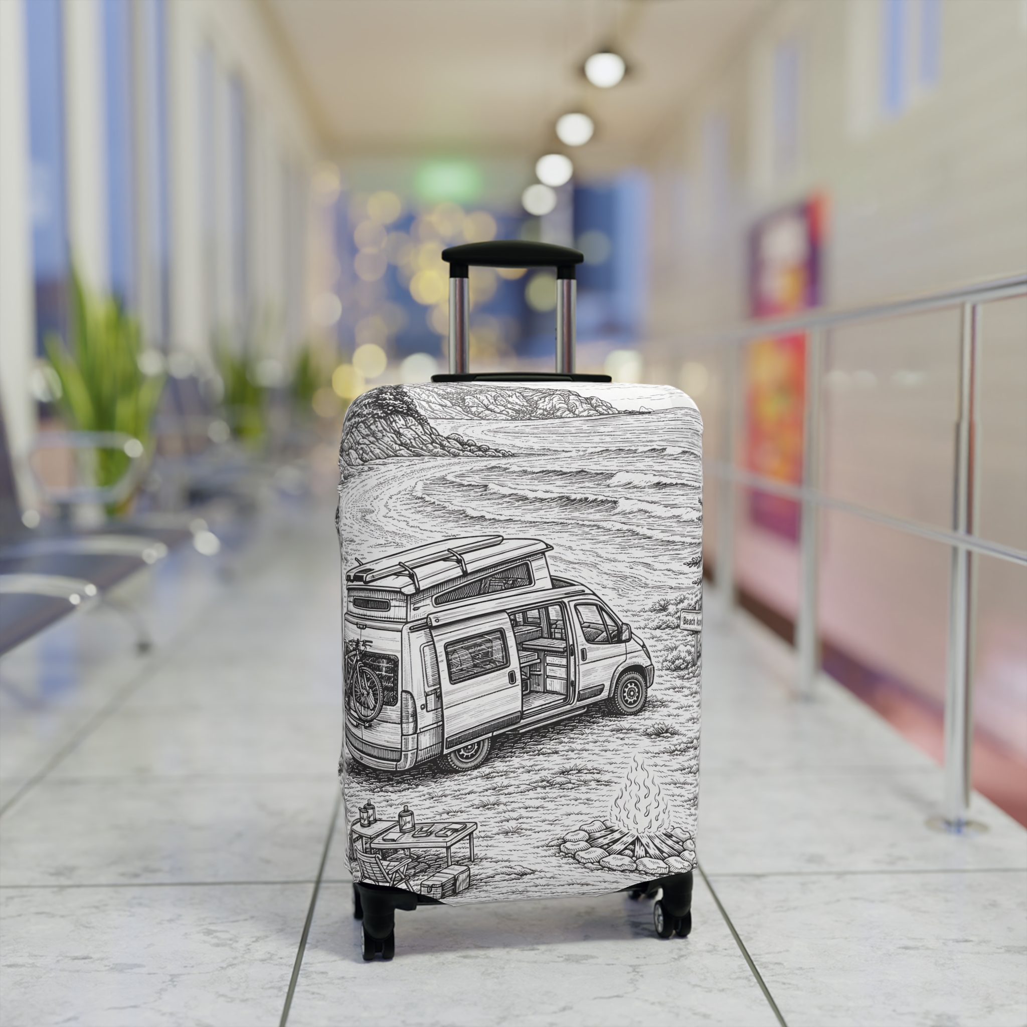 Luggage Cover — Adventure Camper Sketch Travel Suitcase