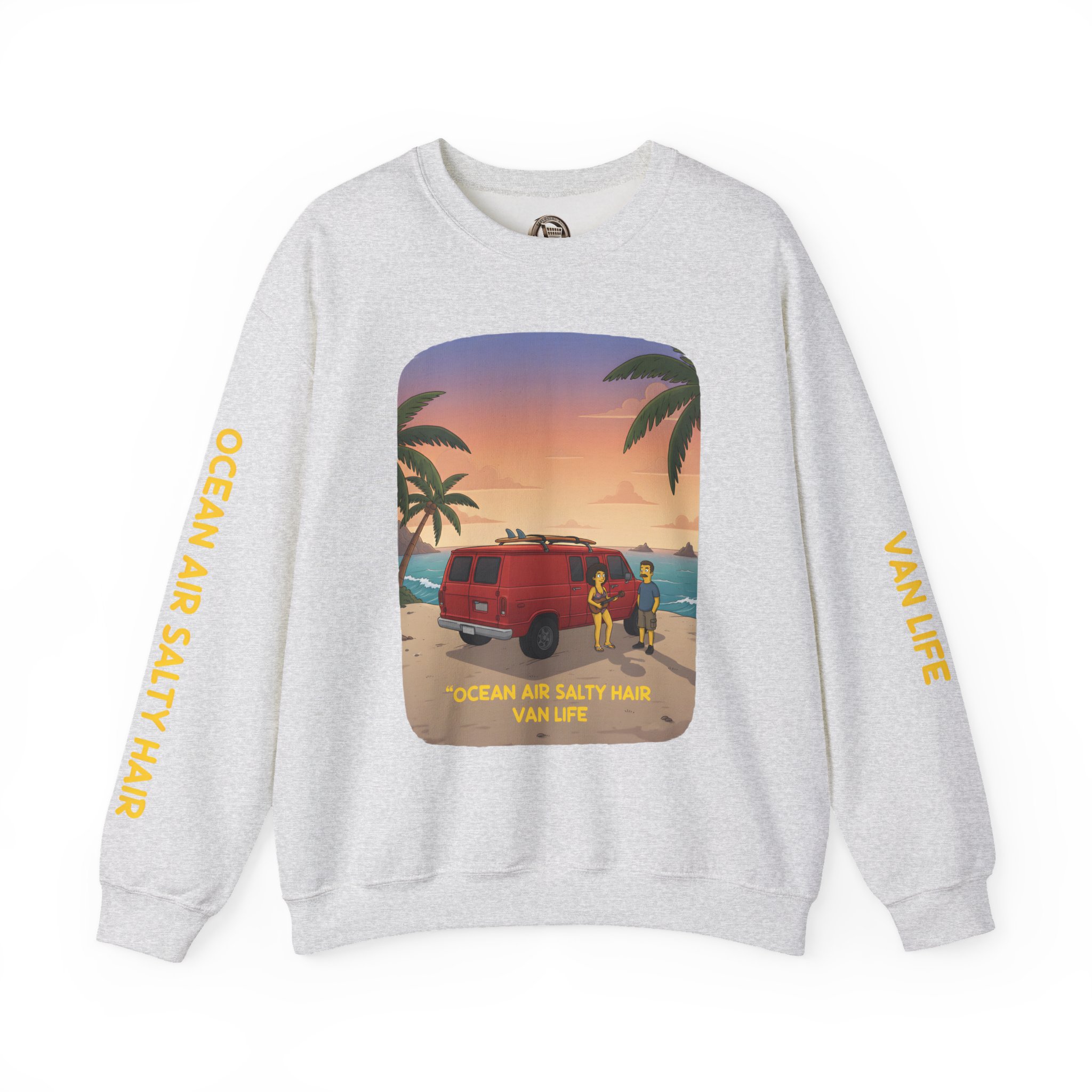Unisex Heavy Blend™ Crewneck Sweatshirt — "Ocean Air Salty Hair Van Life" Design Sitcom-Line