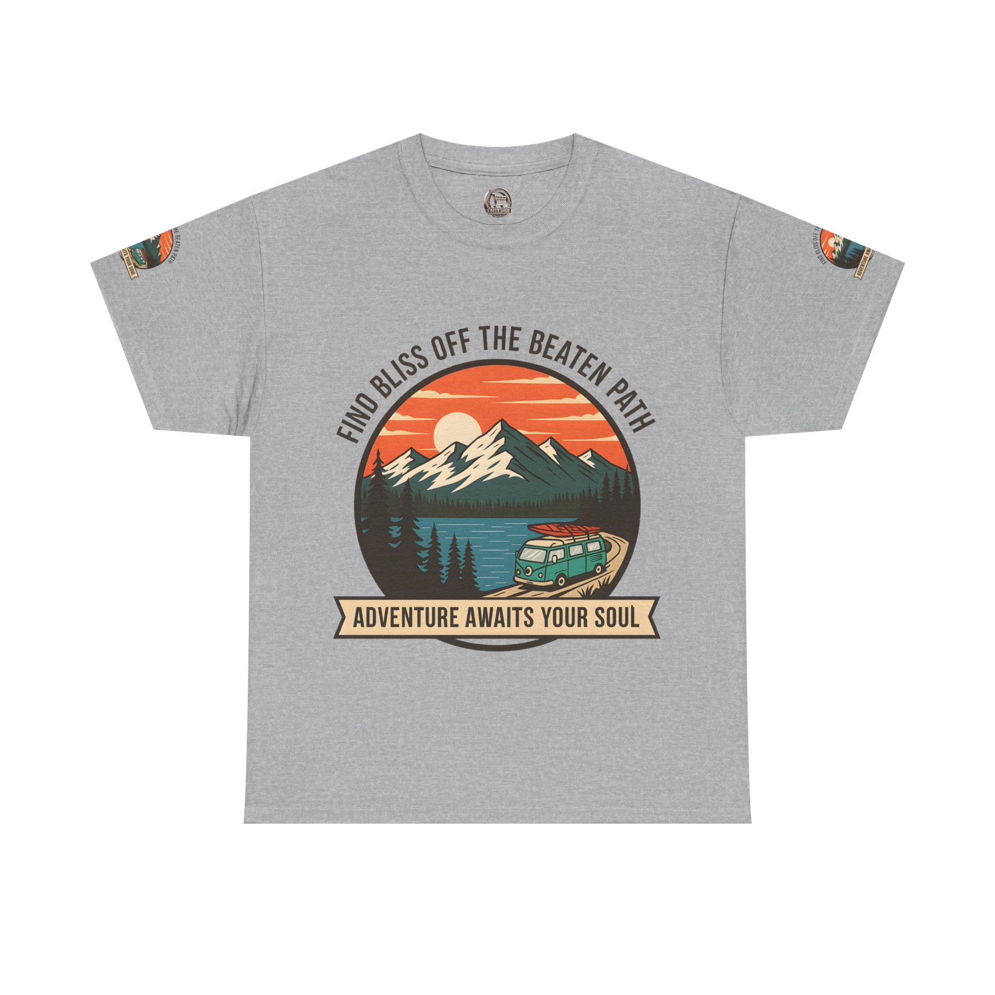 Unisex Heavy Cotton Tee — "Find Bliss Off the Beaten Path" Mountain & Camper T‑Shirt