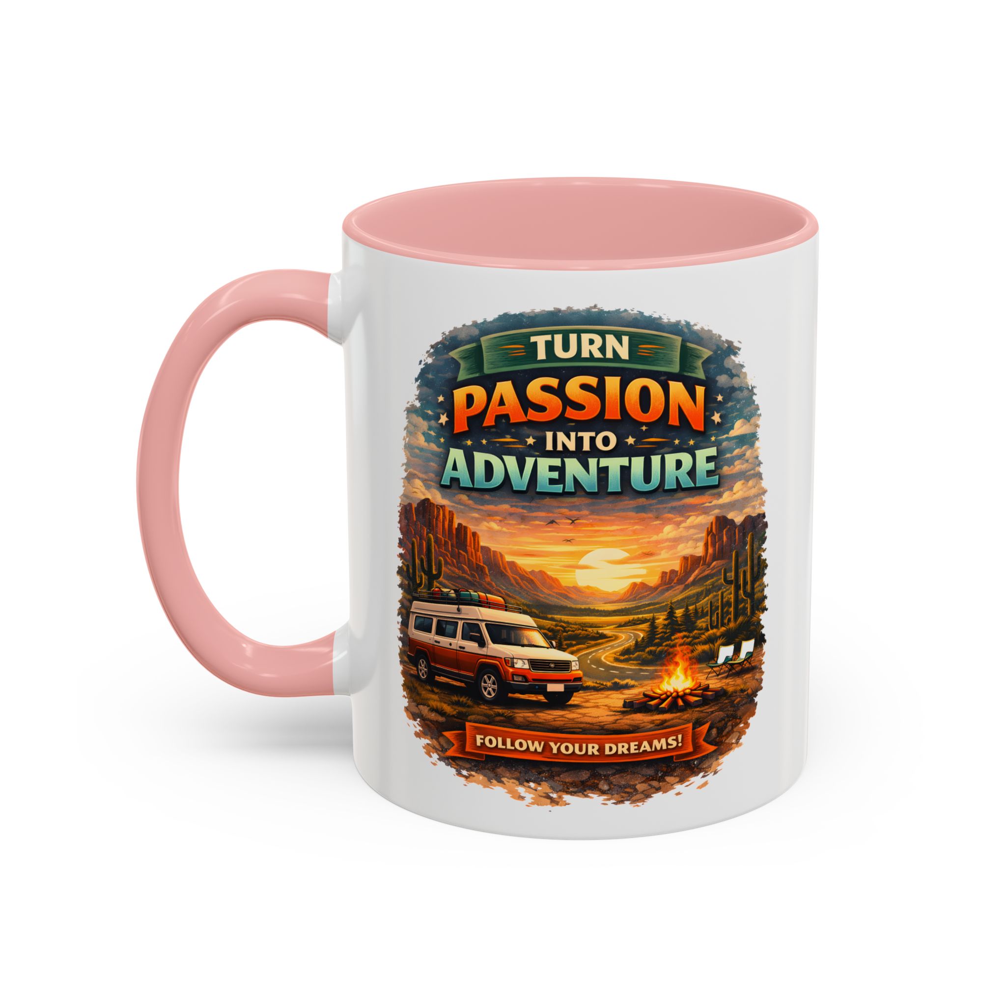 Accent Coffee Mug (11, 15oz) — "Turn Passion Into Adventure" Design Scenic-Line