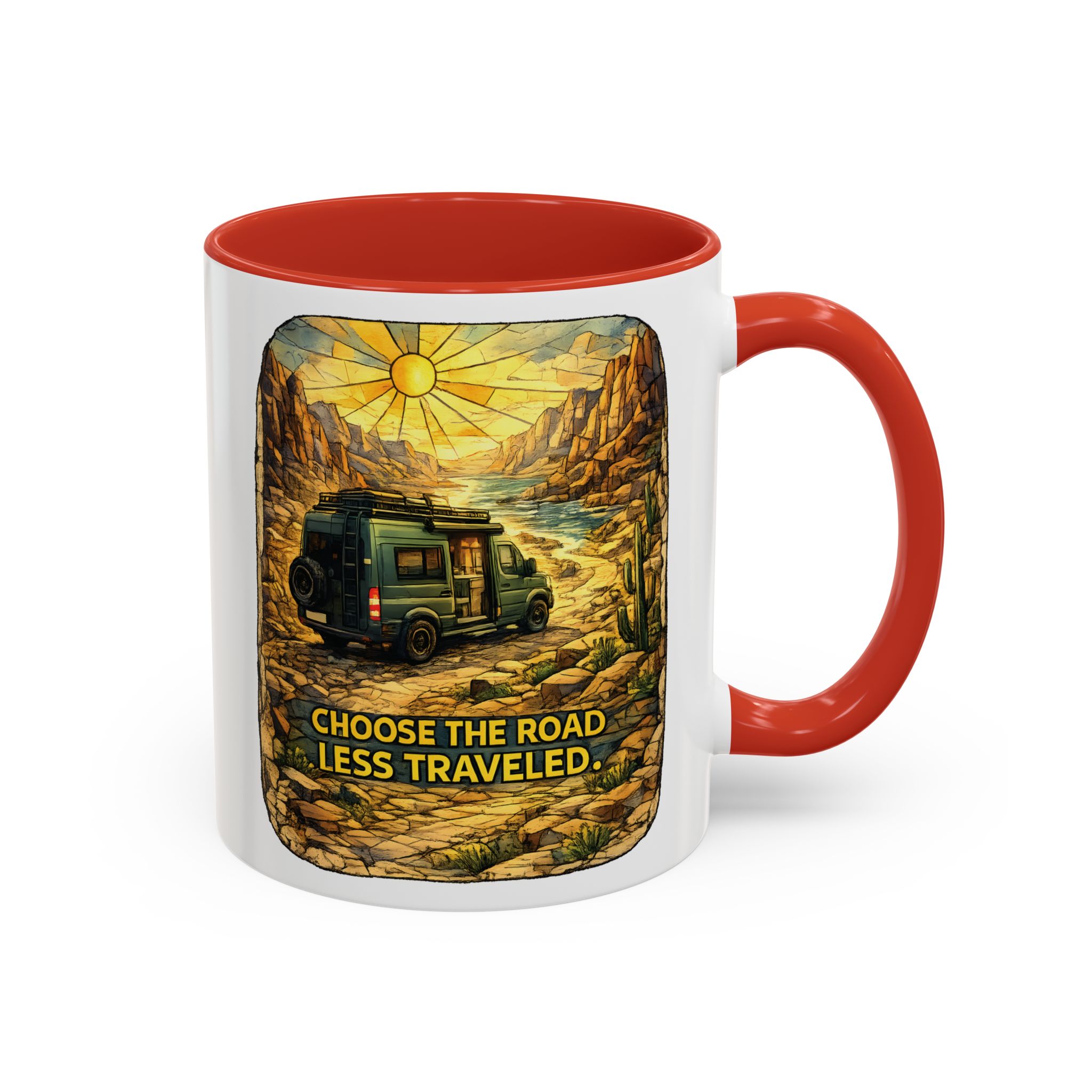 Accent Coffee Mug (11, 15oz) — "Choose The Road Less Traveled" Design Cubic-Line