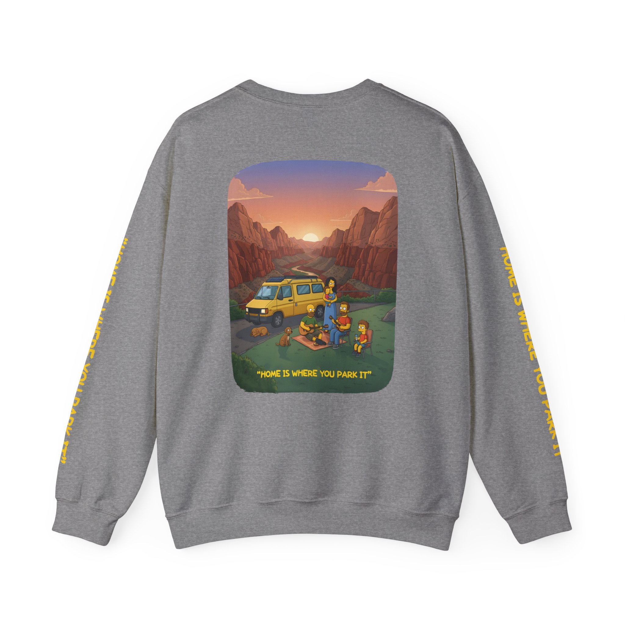 Unisex Heavy Blend™ Crewneck Sweatshirt — "Home Is Where You Park It" Design Sitcom-Line
