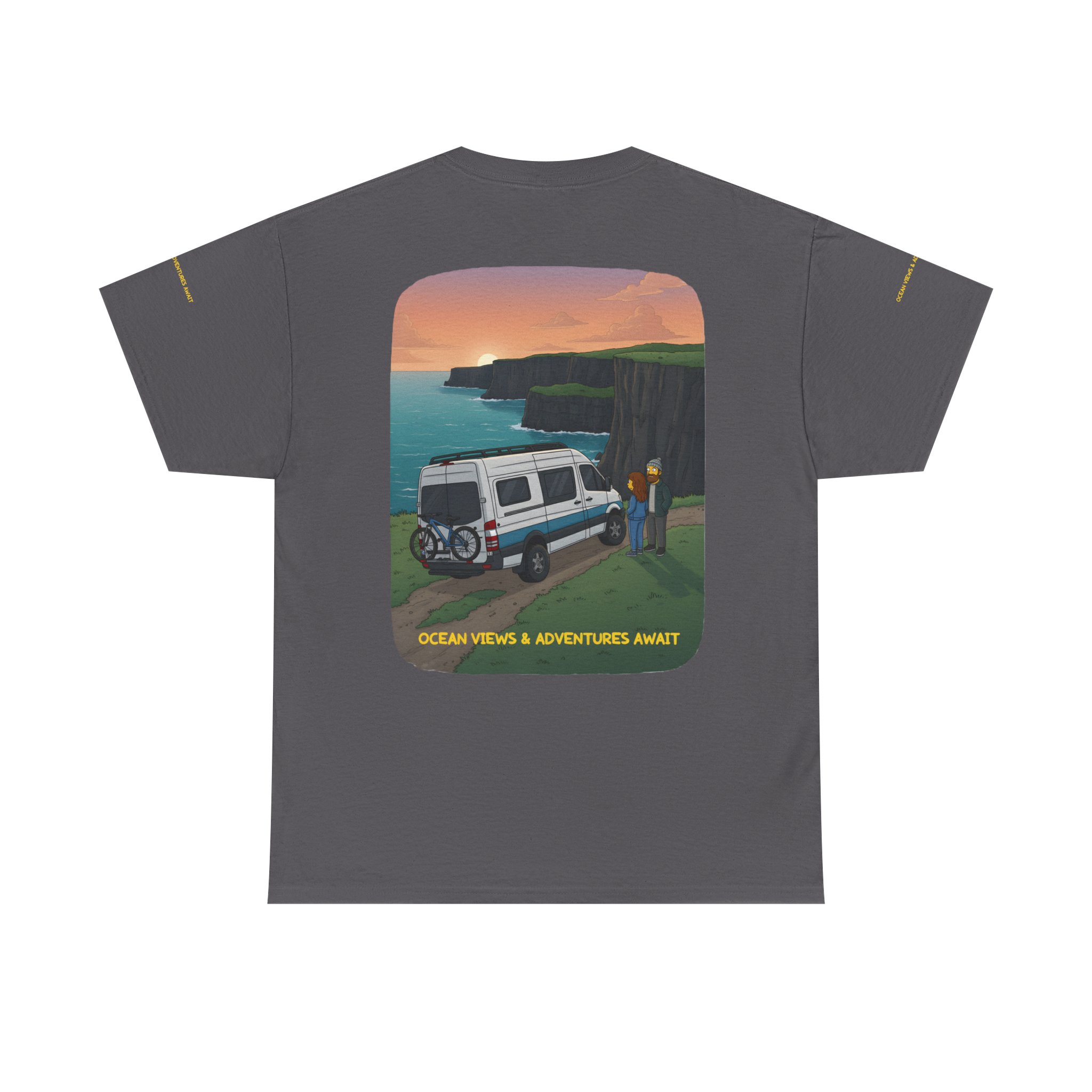 Unisex Heavy Cotton Tee — "Ocean Views-Adventures Awaits" Design Sitcom-Line