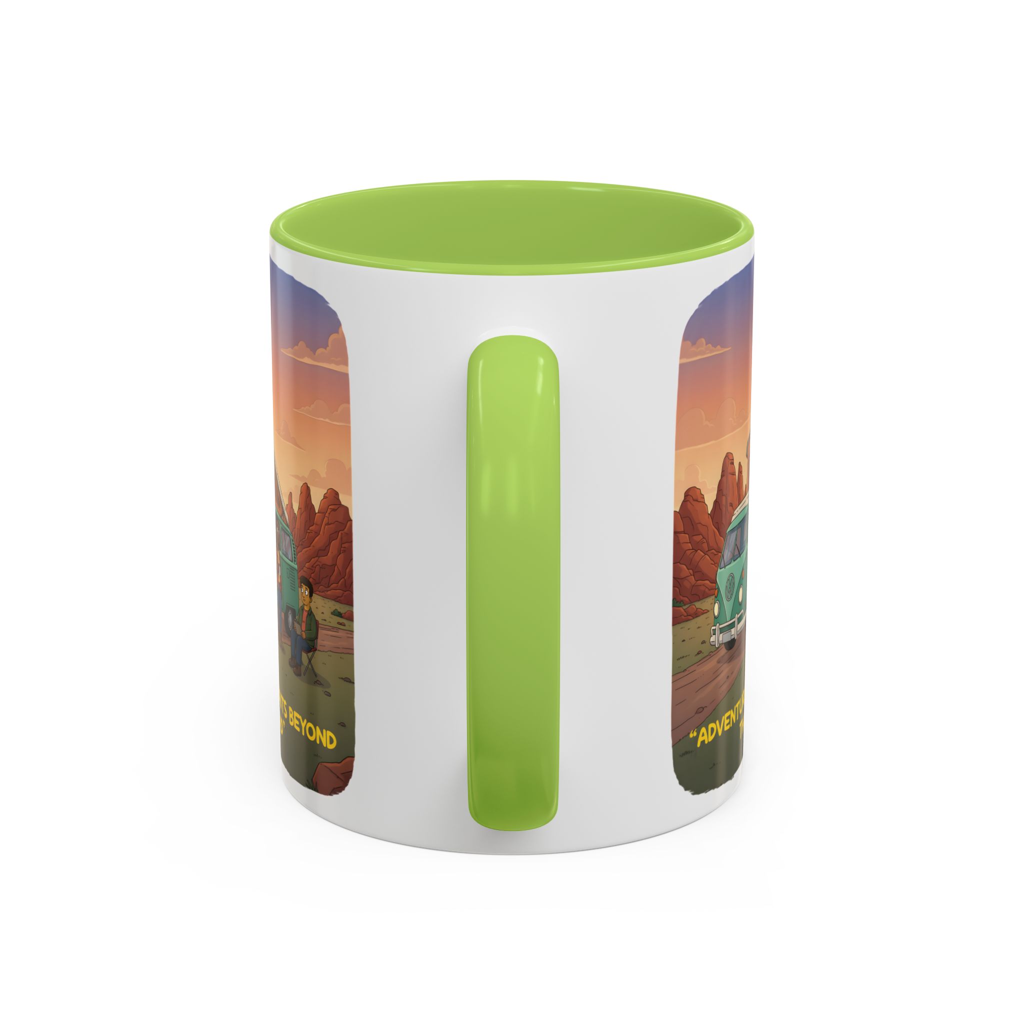 Accent Coffee Mug (11, 15oz) — "Adventure Awaits Beyond The Road" Design Sitcom-Line