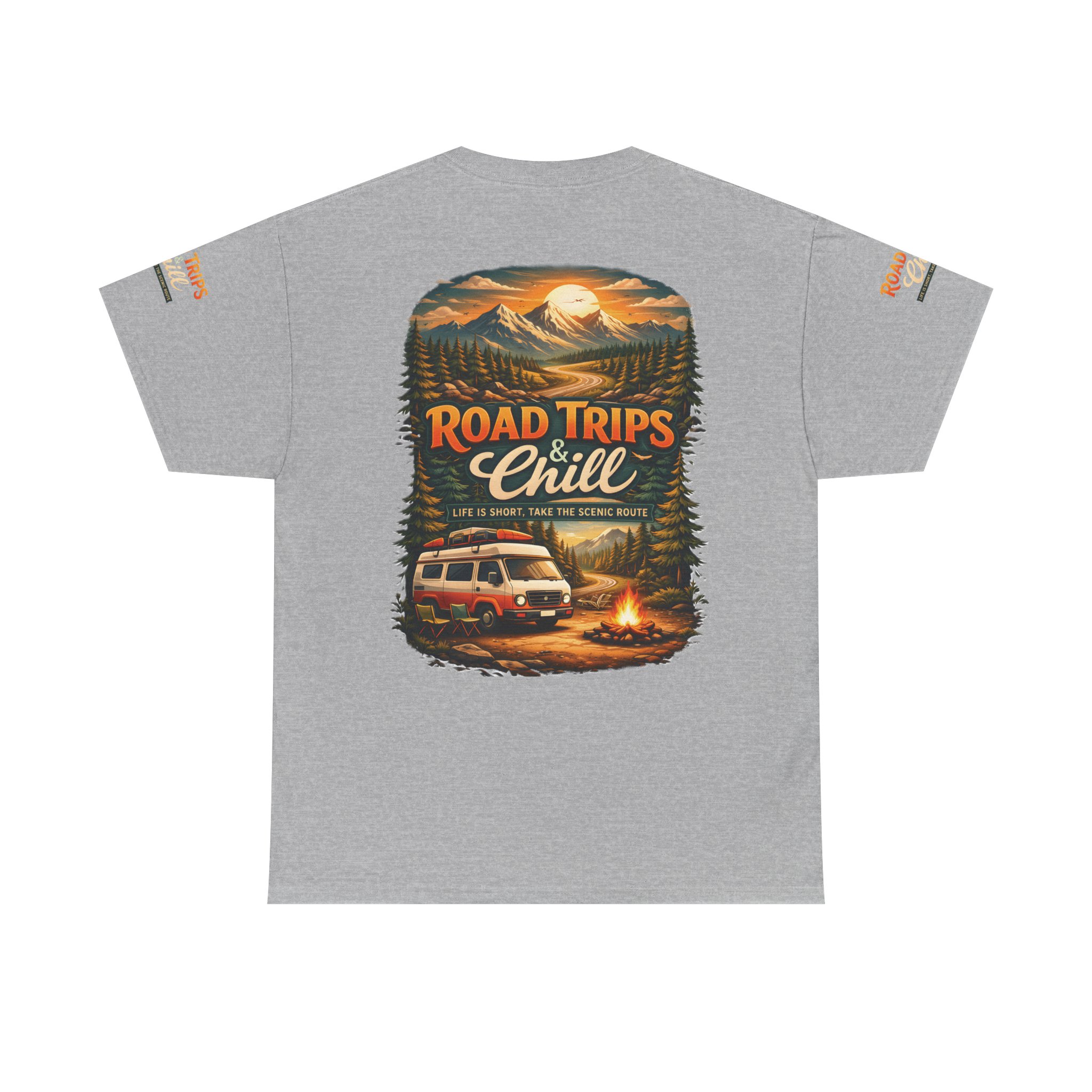 Unisex Heavy Cotton Tee — "Road Trips & Chill" Design Scenic-Line