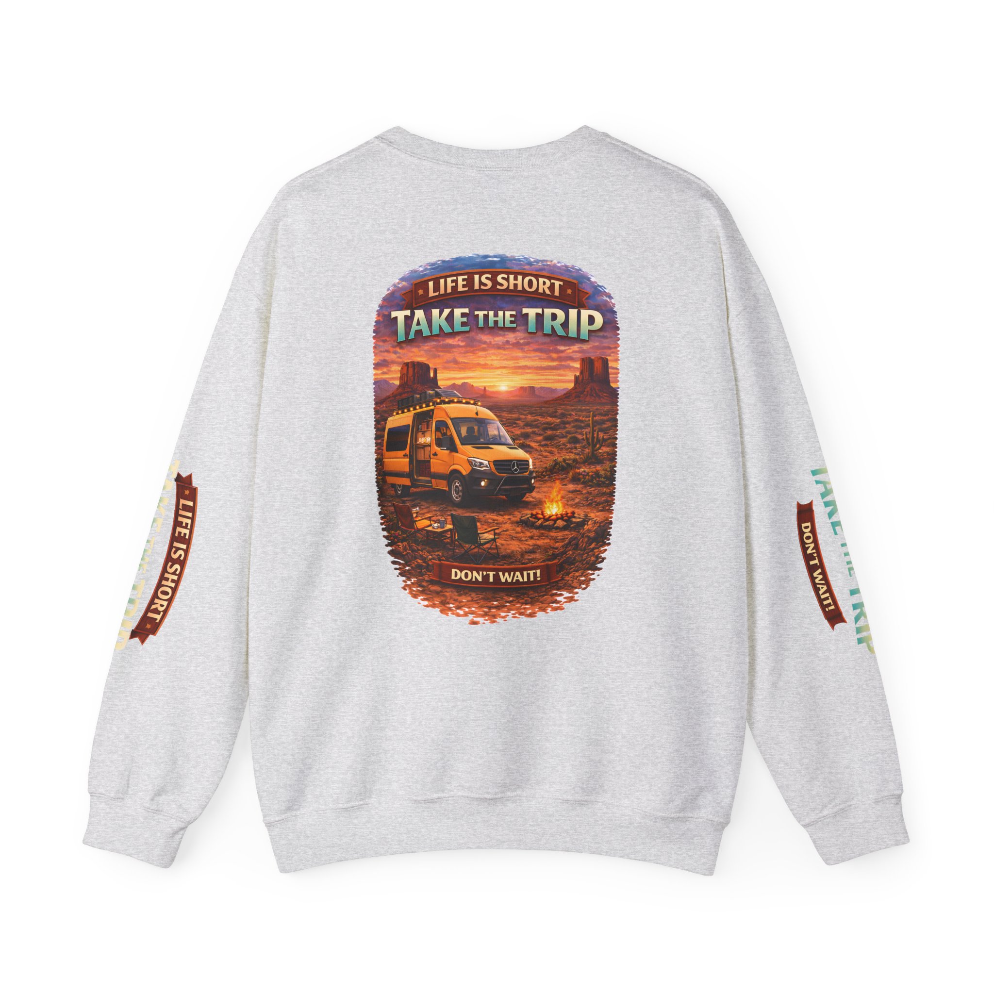 Unisex Heavy Blend™ Crewneck Sweatshirt — "Live Is Short Take The Trip" Design Scenic-Line