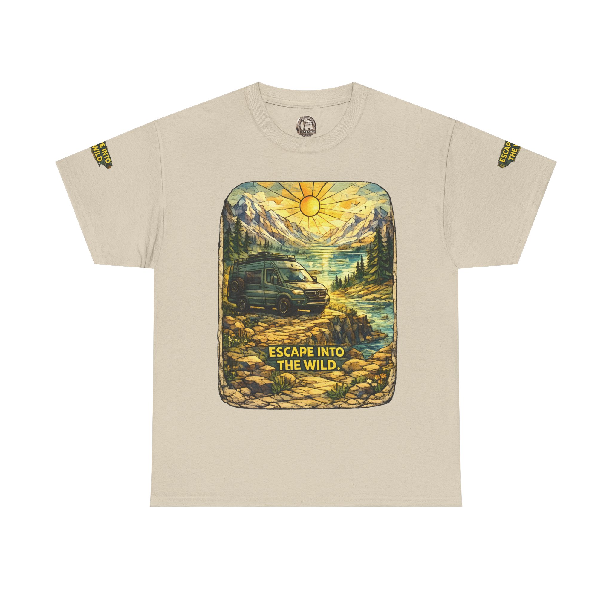 Unisex Heavy Cotton Tee — "Escape Into The Wild" Design Cubic-Line