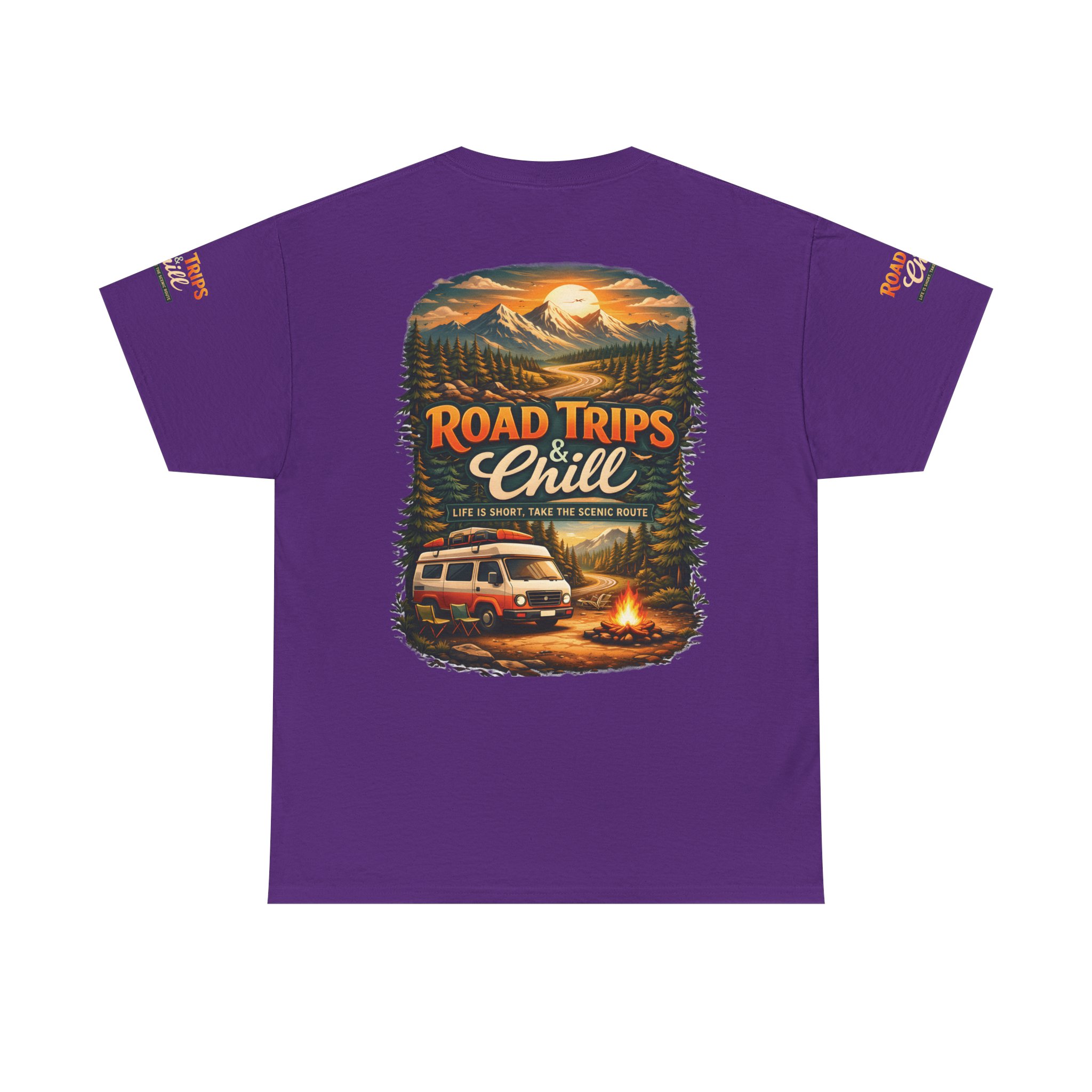 Unisex Heavy Cotton Tee — "Road Trips & Chill" Design Scenic-Line