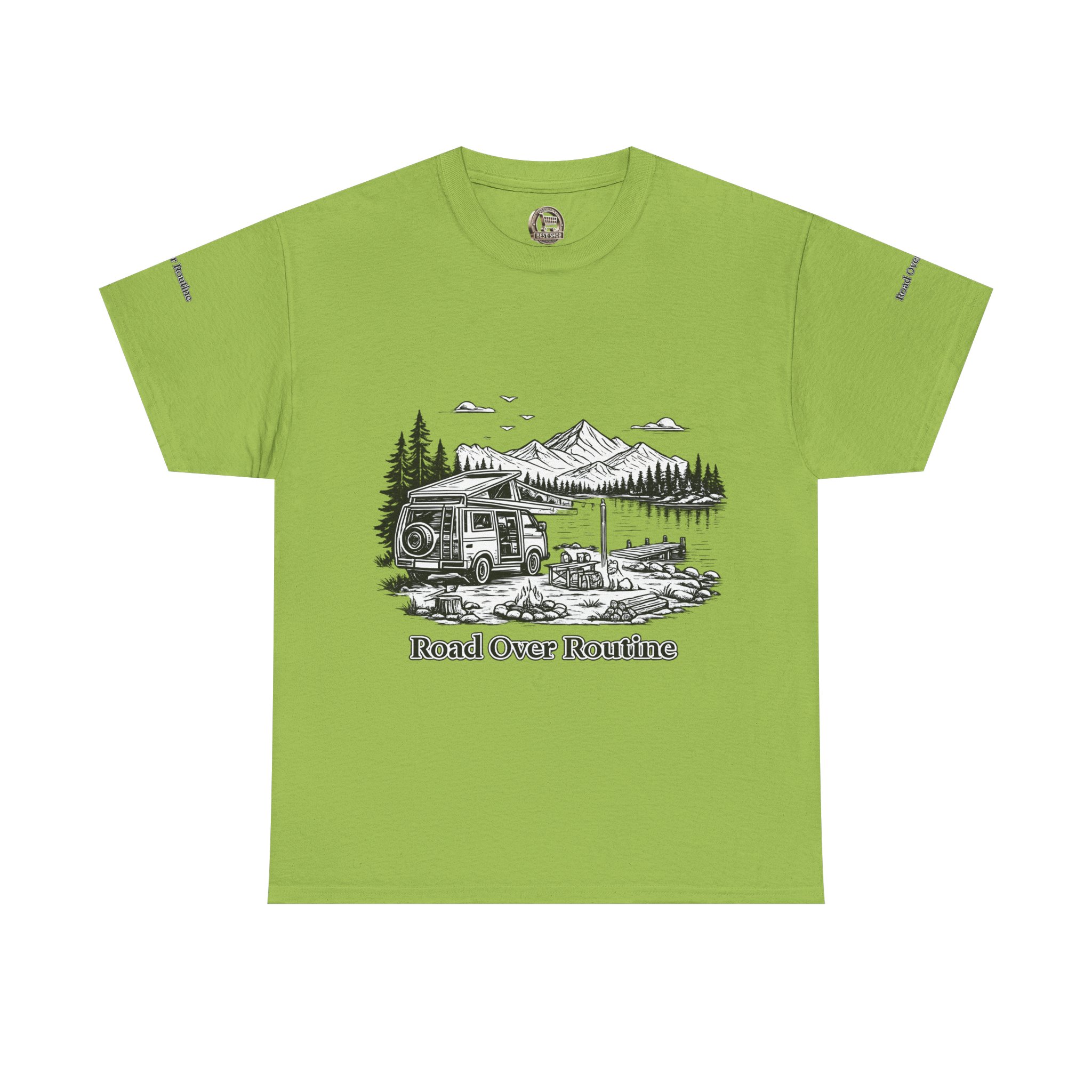 Unisex Heavy Cotton Tee — "Road Over Routine" Design Minimal-Line