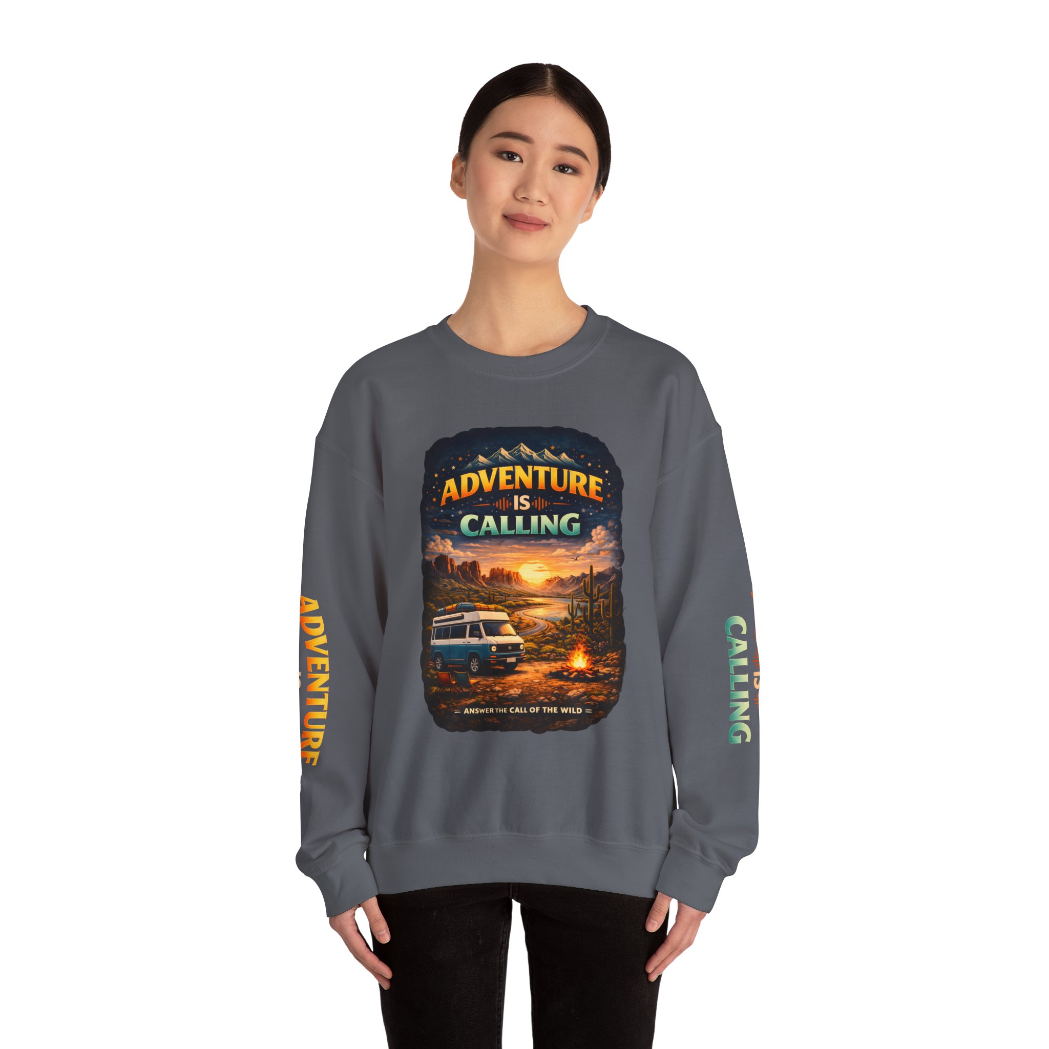 Unisex Heavy Blend™ Crewneck Sweatshirt — "Adventure Is Calling" Design Scenic-Line