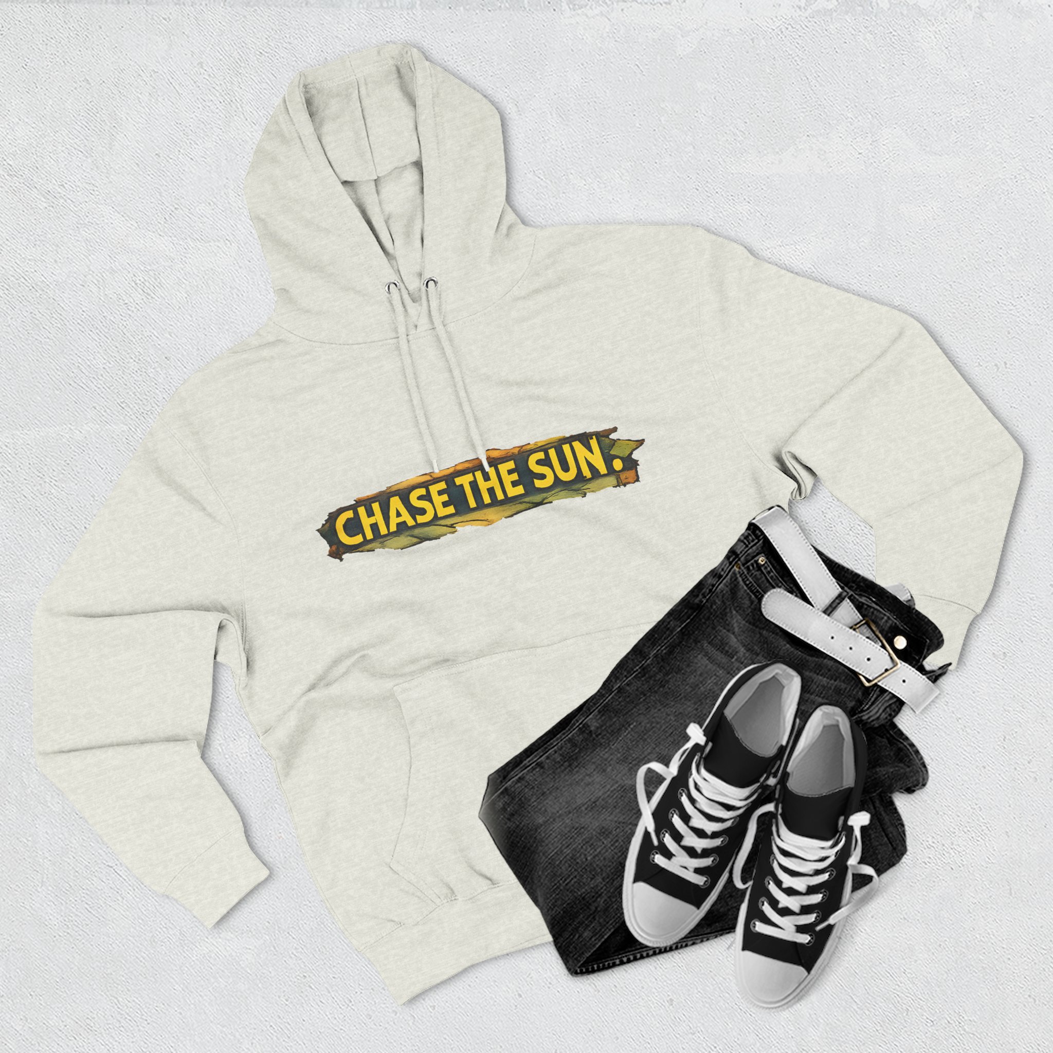 Three-Panel Fleece Hoodie - "Chase The Sun" Design Cubic-Line