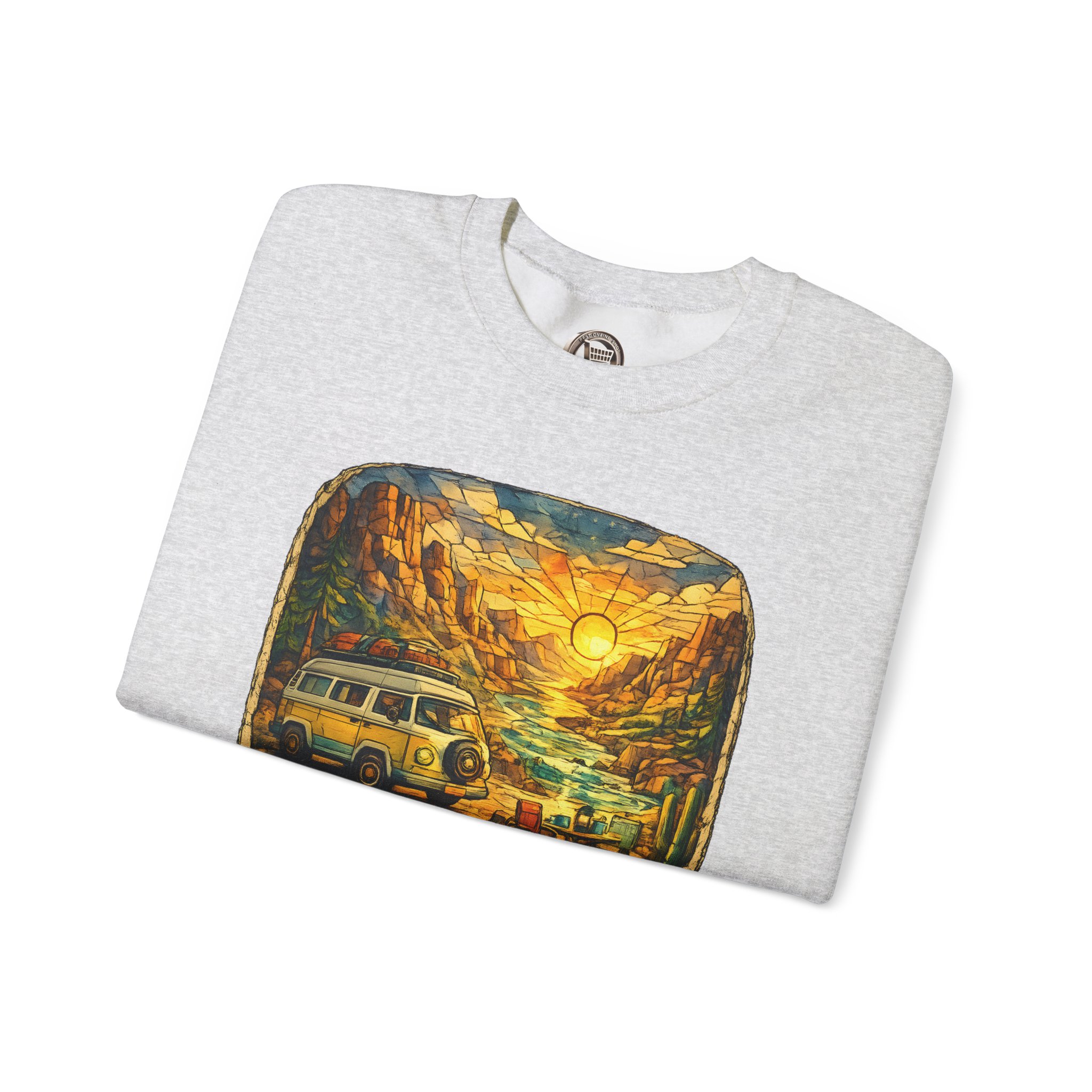 Unisex Heavy Blend™ Crewneck Sweatshirt — "Chase The Settings Sun" Design Cubic-Line