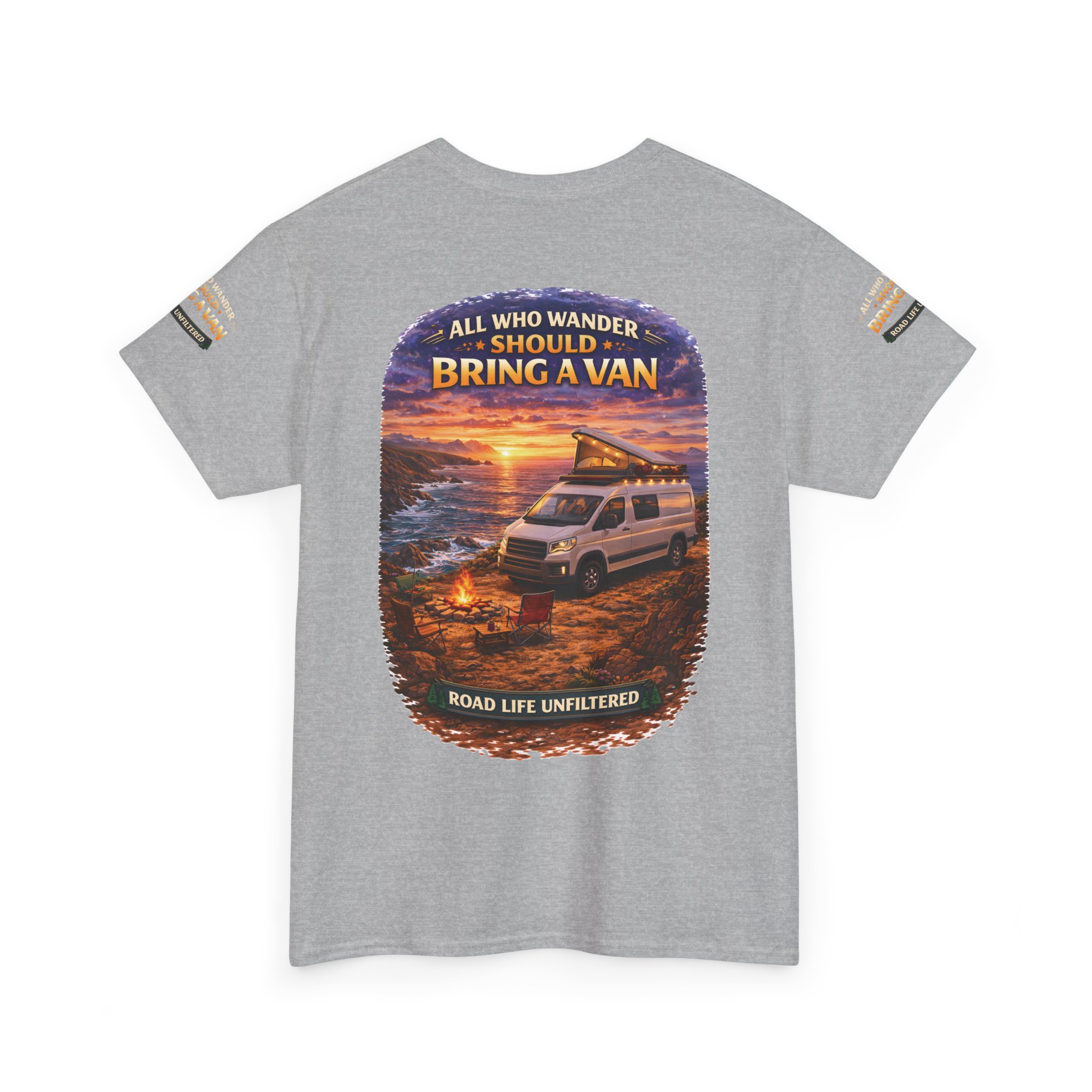 Unisex Heavy Cotton Tee — "All Who wander Should Bring A Van" Design Scenic-Line