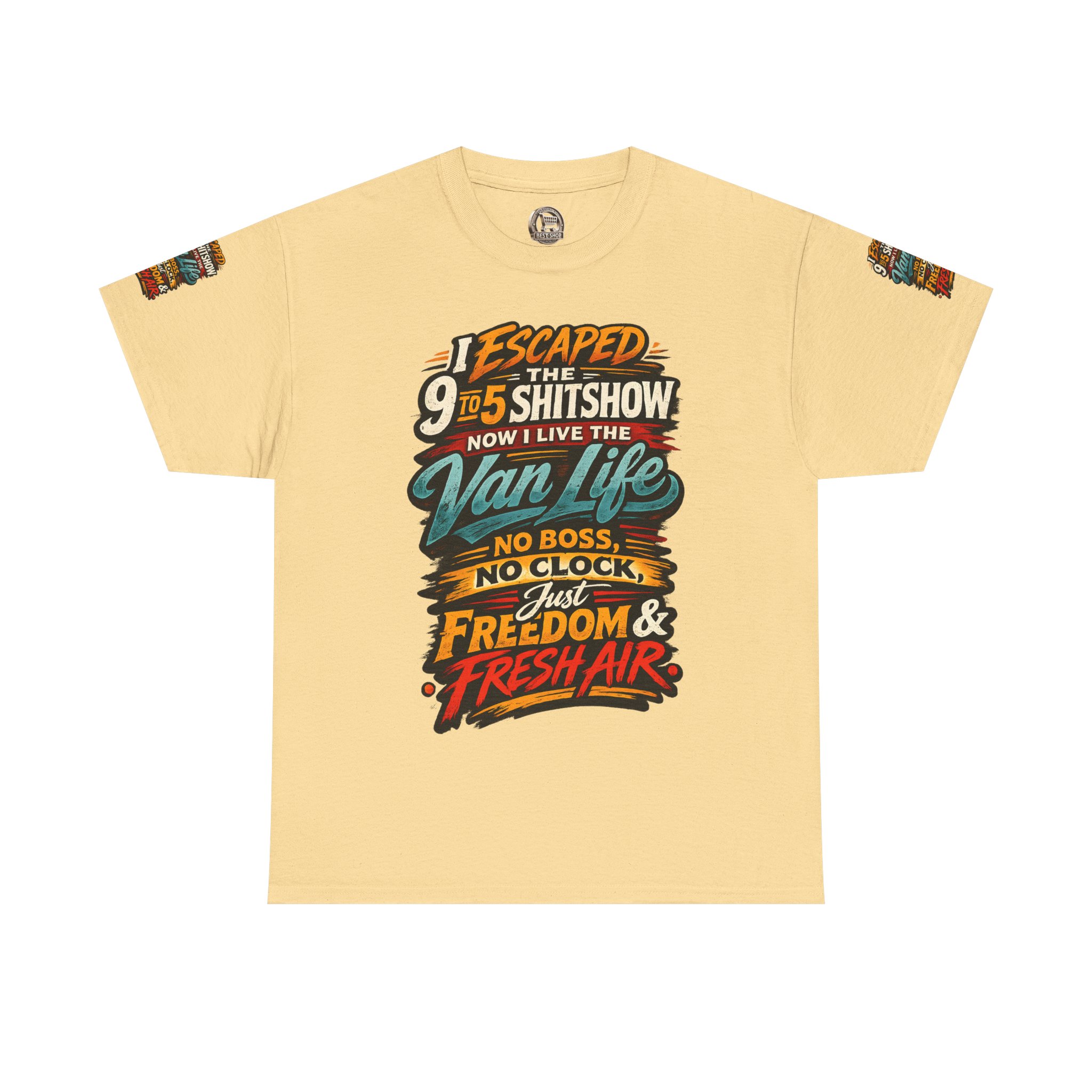 Unisex Heavy Cotton Tee — "I Escaped The 9 To 5" Design F**K-Line