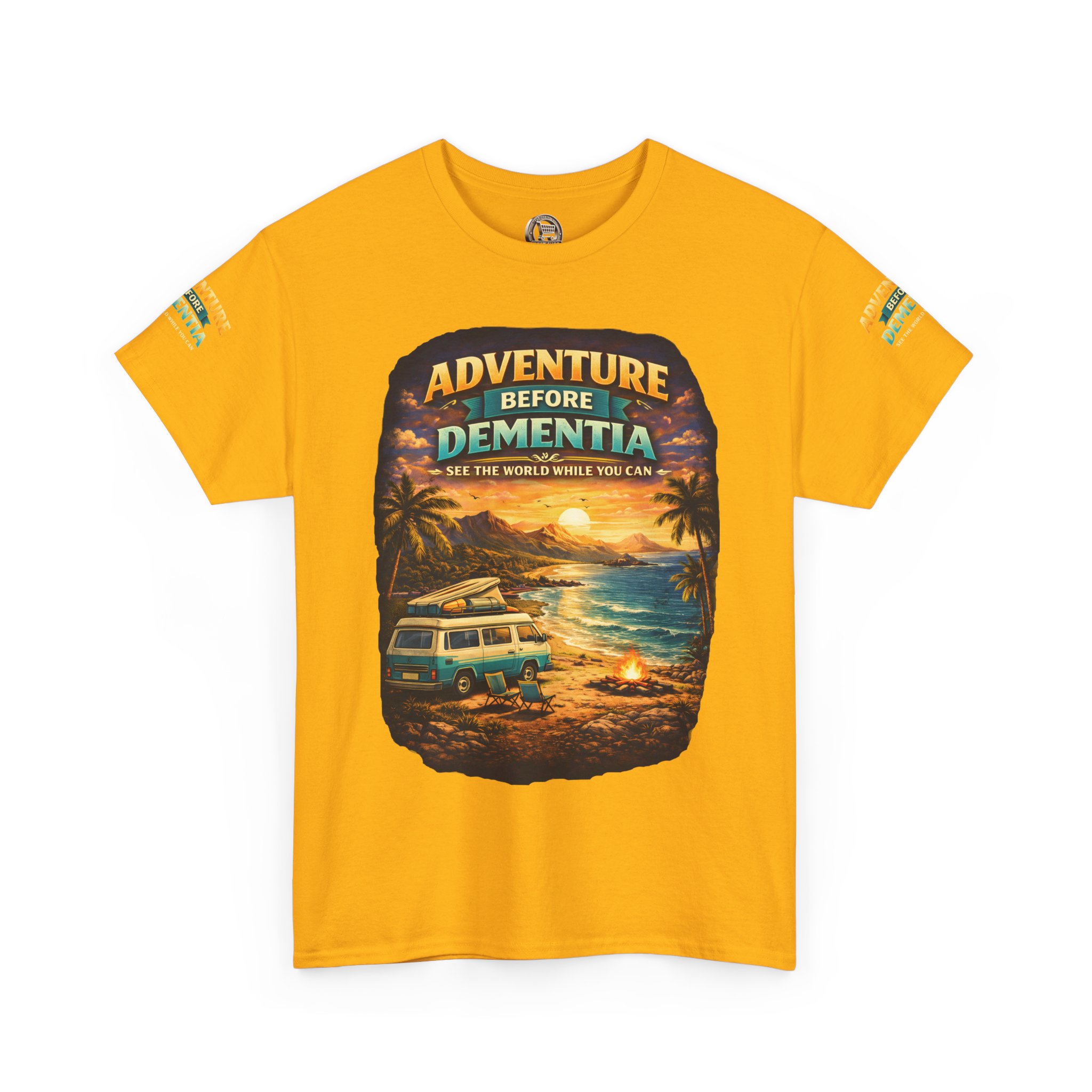 Unisex Heavy Cotton Tee — "Adventure Before Dementia" Design Scenic-Line