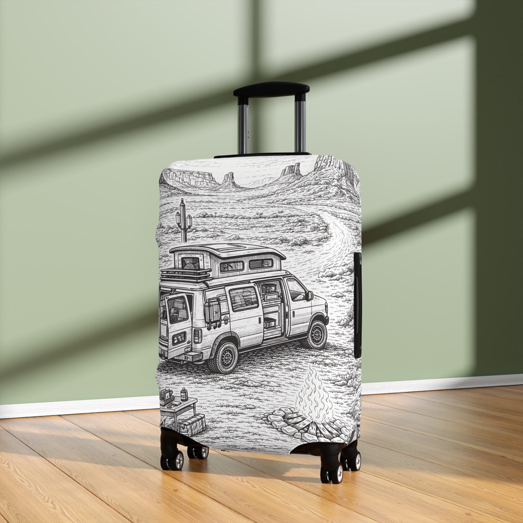 11548234822486316771_2048.jpeg Luggage Cover — Adventure Camper Sketch Travel Suitcase