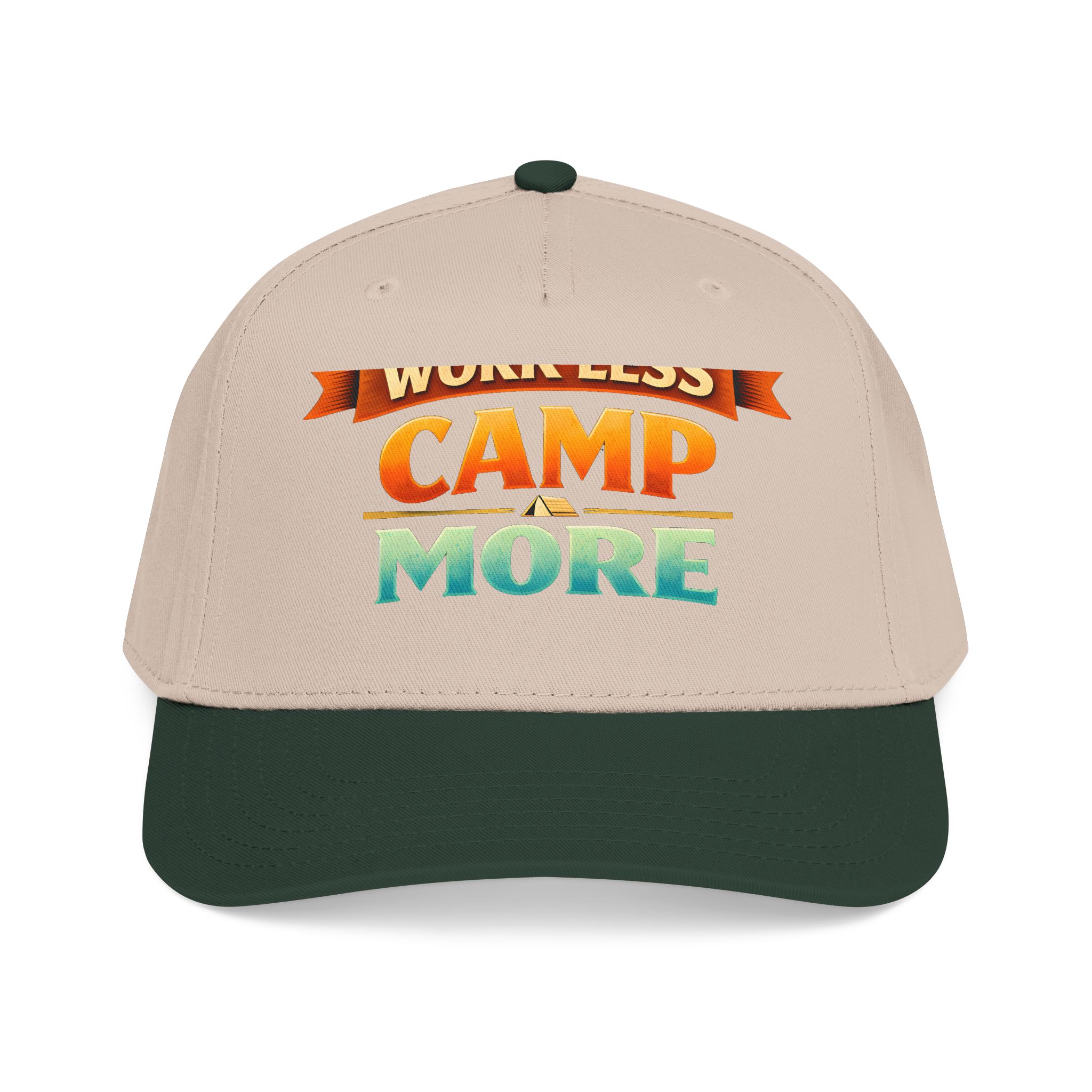 Baseball Cap - "Work Less-Camp More" Design Scenic-Line