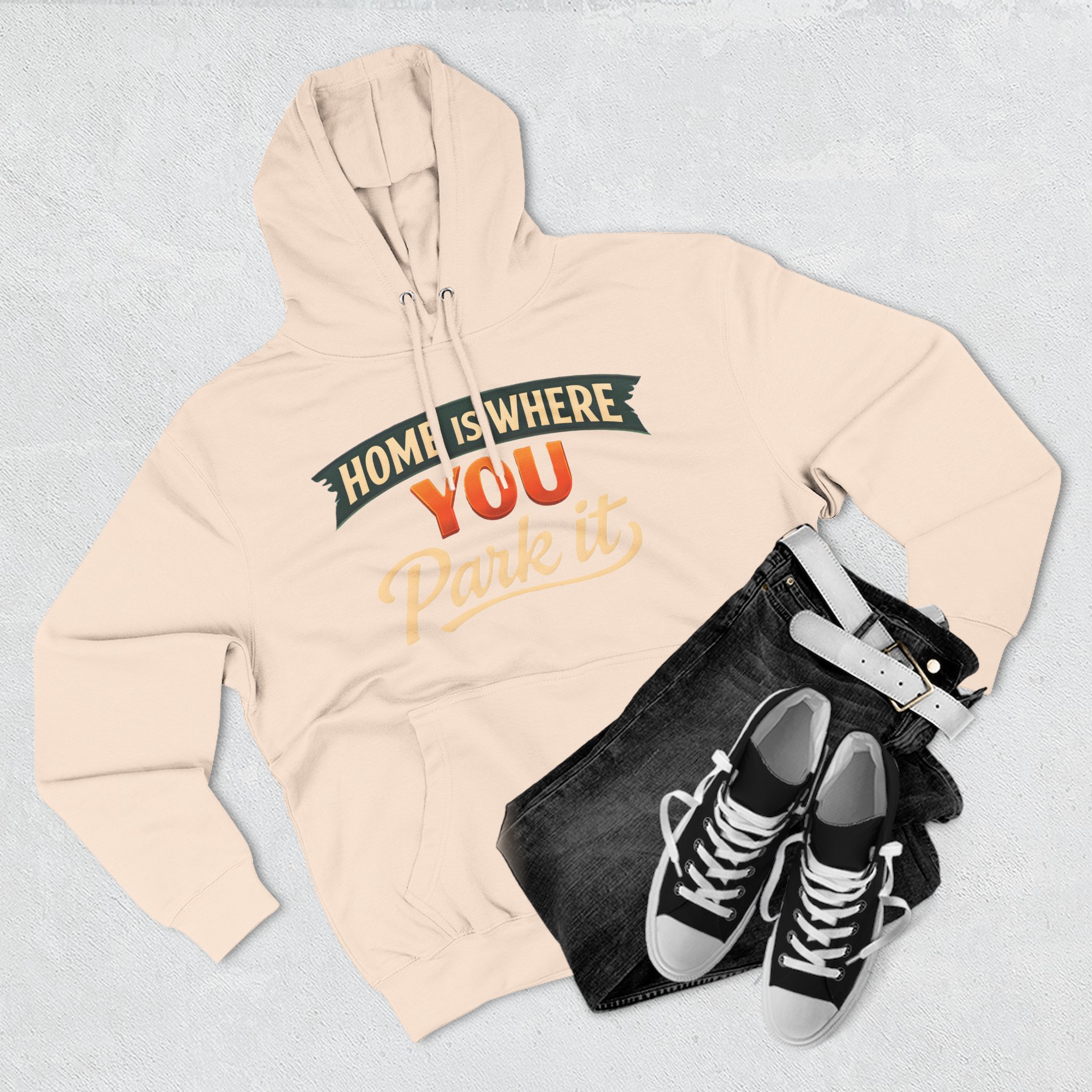 11549942681356965631_2048.jpeg Three-Panel Fleece Hoodie - "Home Is Where You Park It" Design Scenic-Line