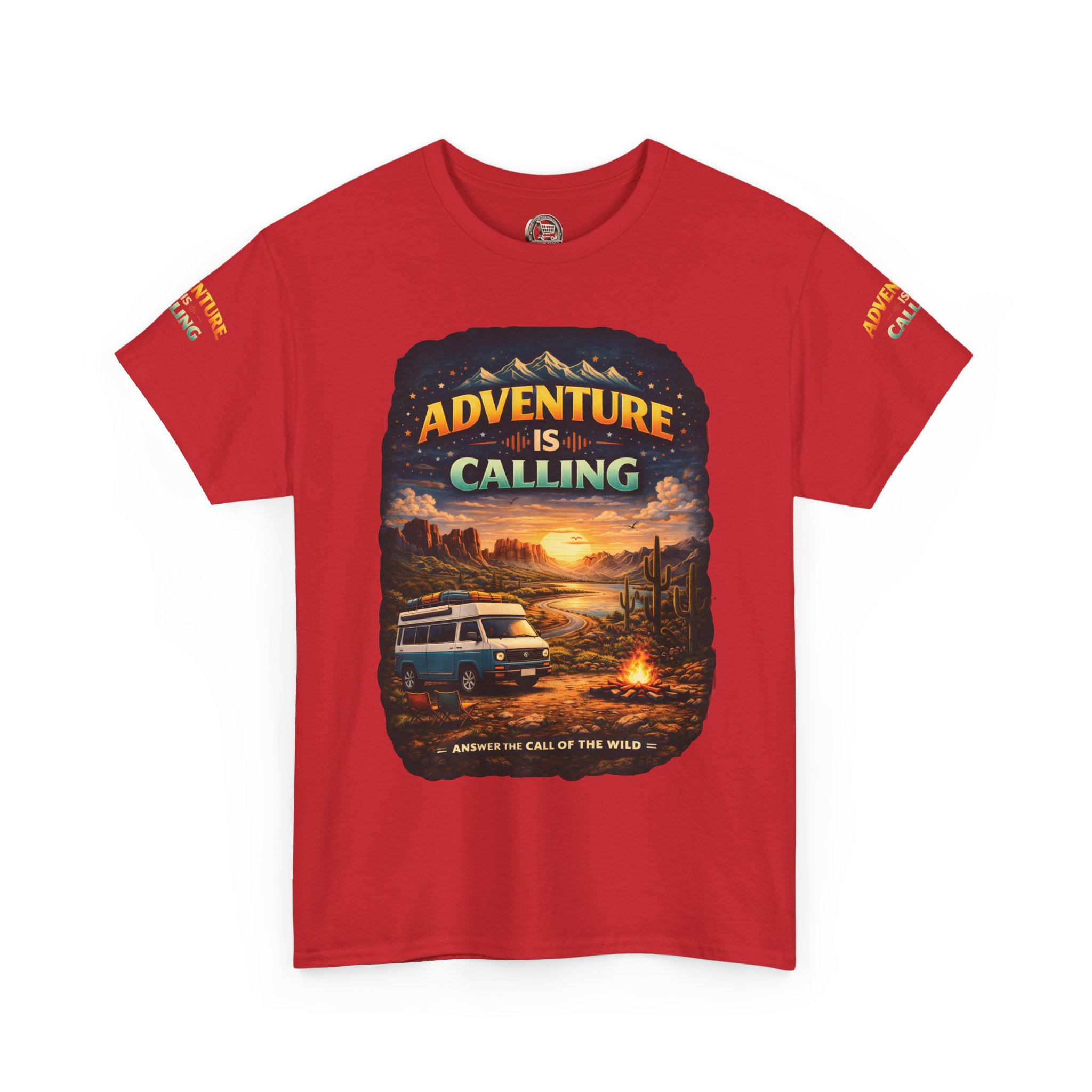 Unisex Heavy Cotton Tee — "Adventure Is Calling" Design Scenic-Line