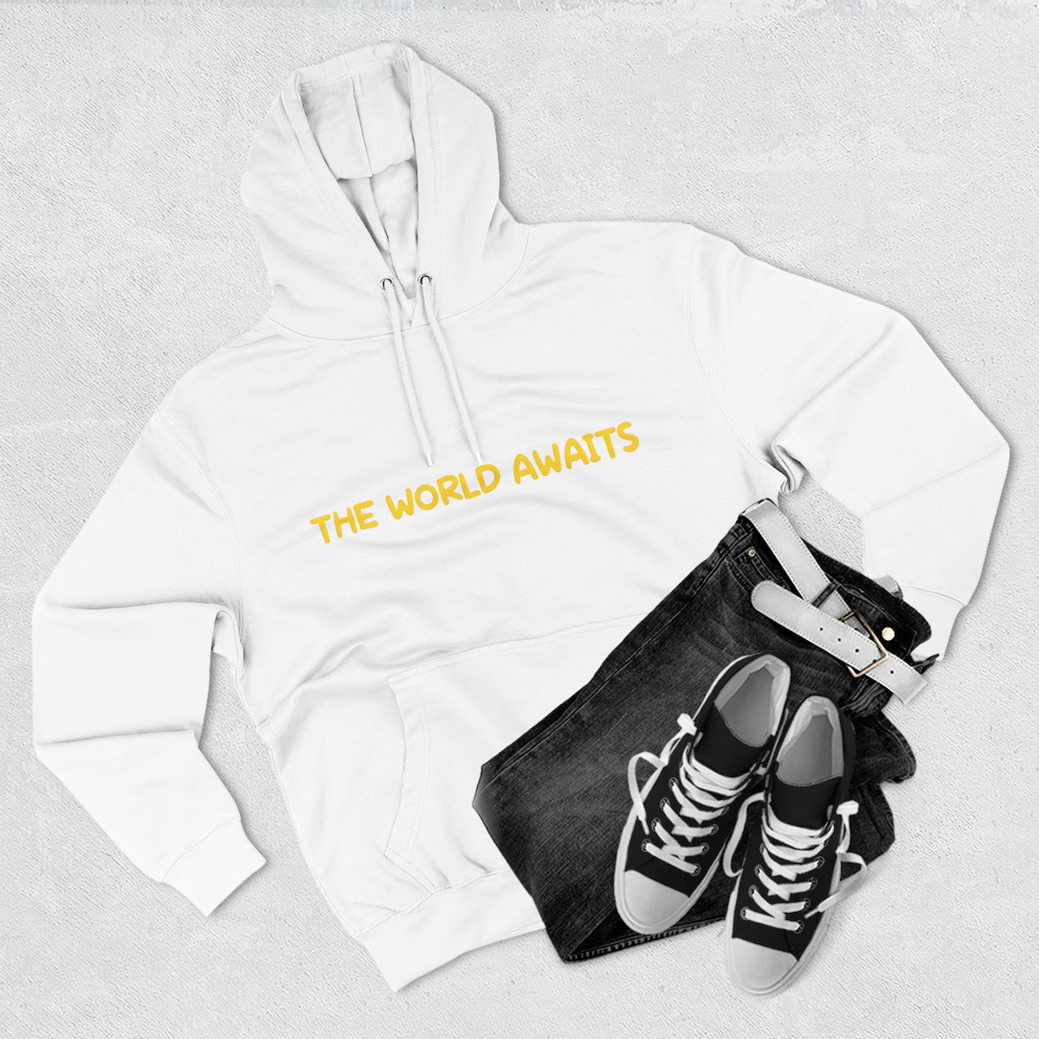 Three-Panel Fleece Hoodie - "The World Awaits" Design Sitcom-Line