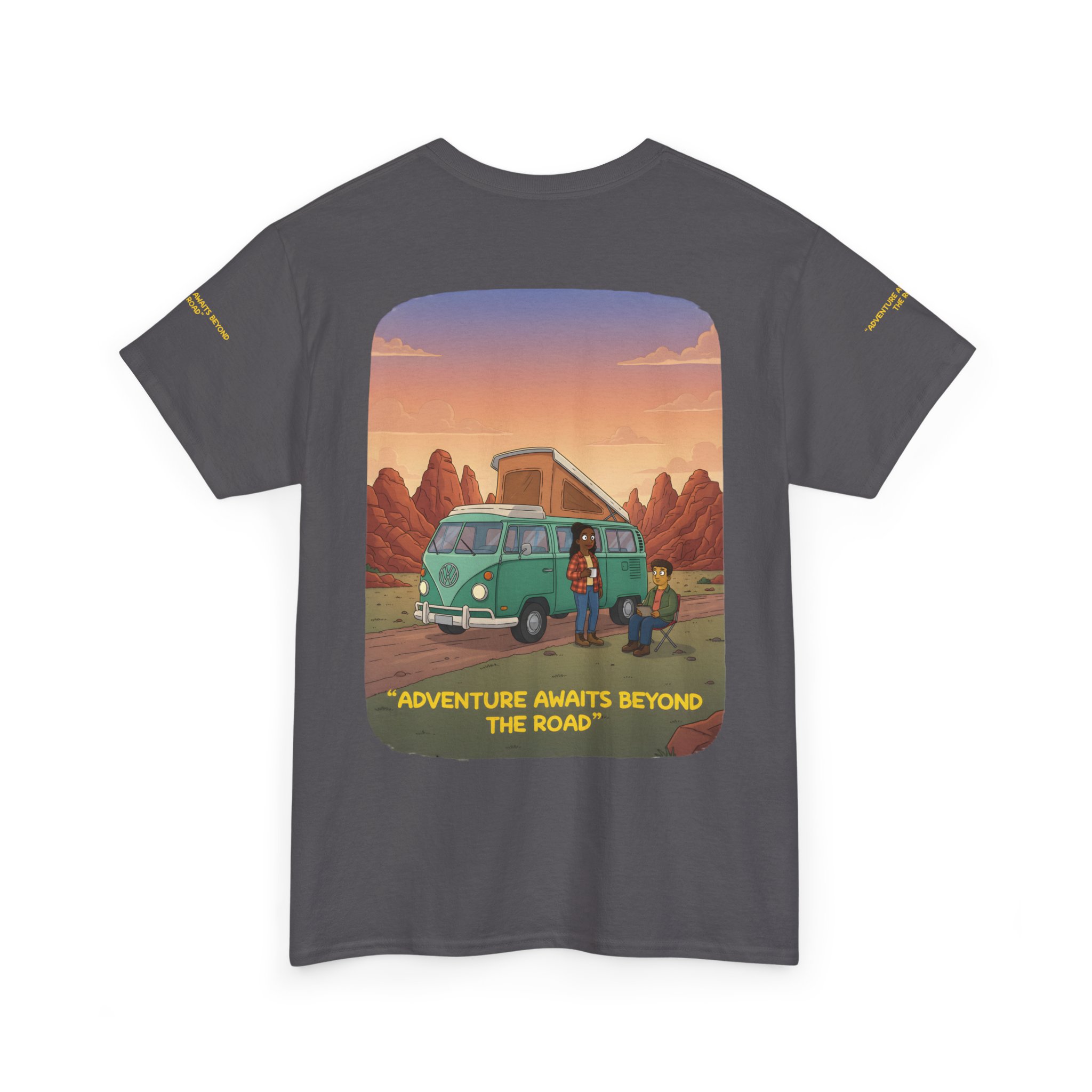 Unisex Heavy Cotton Tee — "Adventure Awaits Beyond The Road" Design Sitcom-Line
