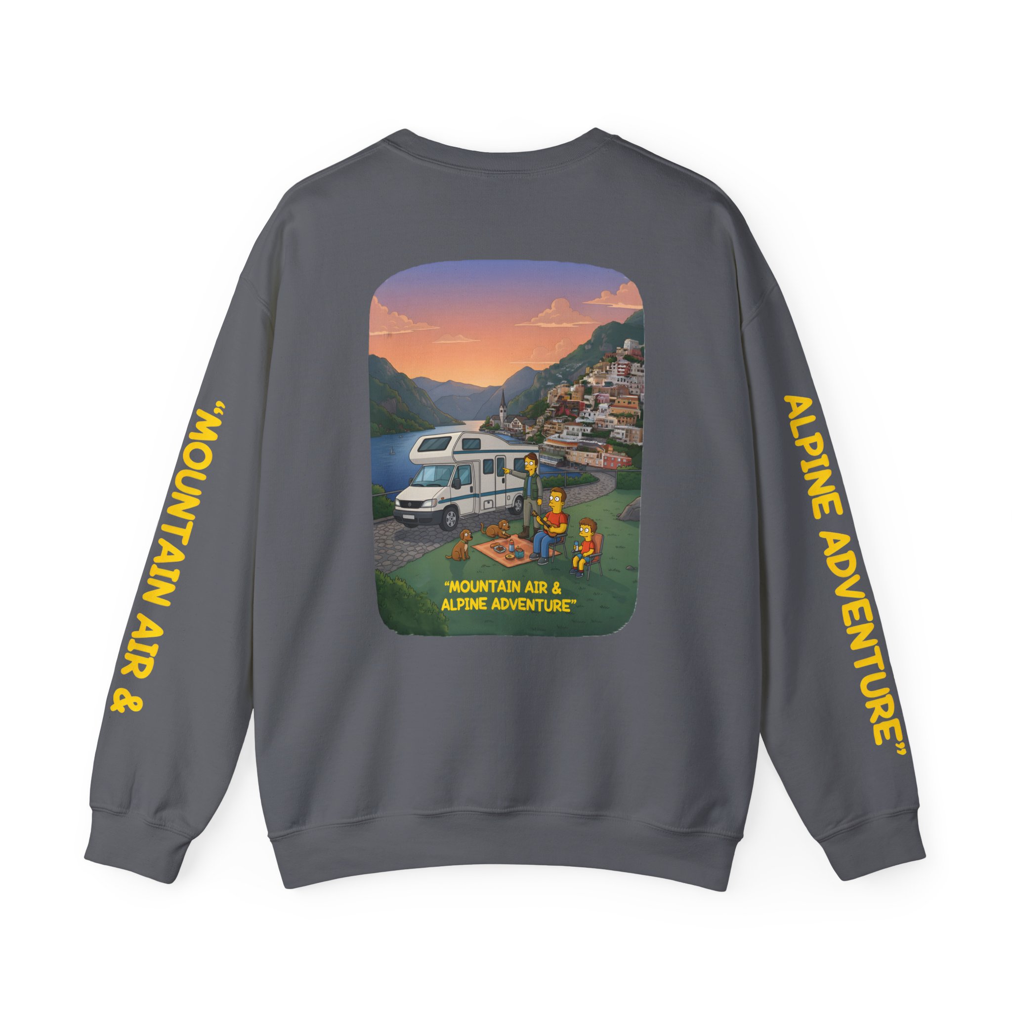 Unisex Heavy Blend™ Crewneck Sweatshirt — "Mountain Air-Alpine Adventure" Design Sitcom-Line