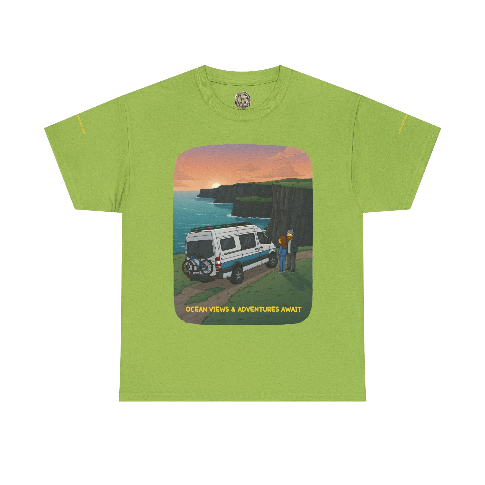 Unisex Heavy Cotton Tee — "Ocean Views-Adventures Awaits" Design Sitcom-Line