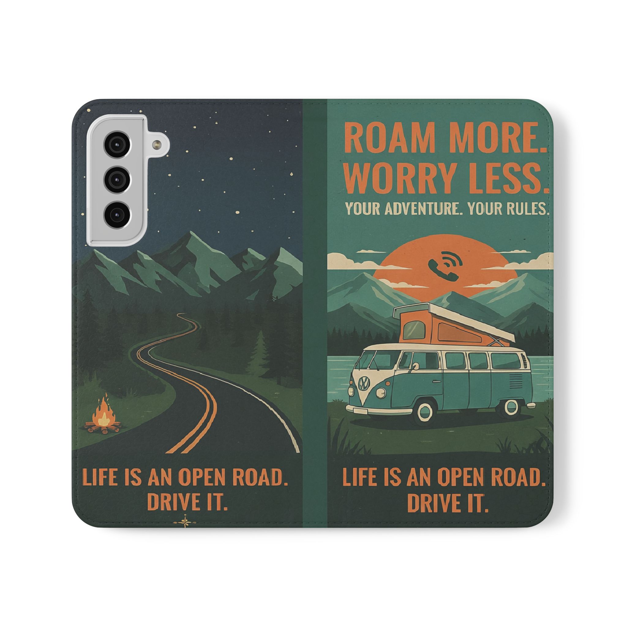 Flip Phone Case — "Roam More Worry Less - Life Is An Open Road" Phone Wallet