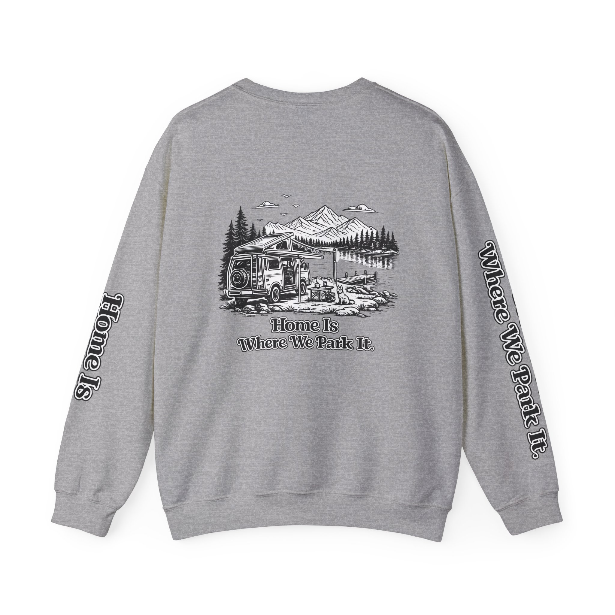 Unisex Heavy Blend™ Crewneck Sweatshirt — "Home Is Where You Park It" Design Minimal-Line