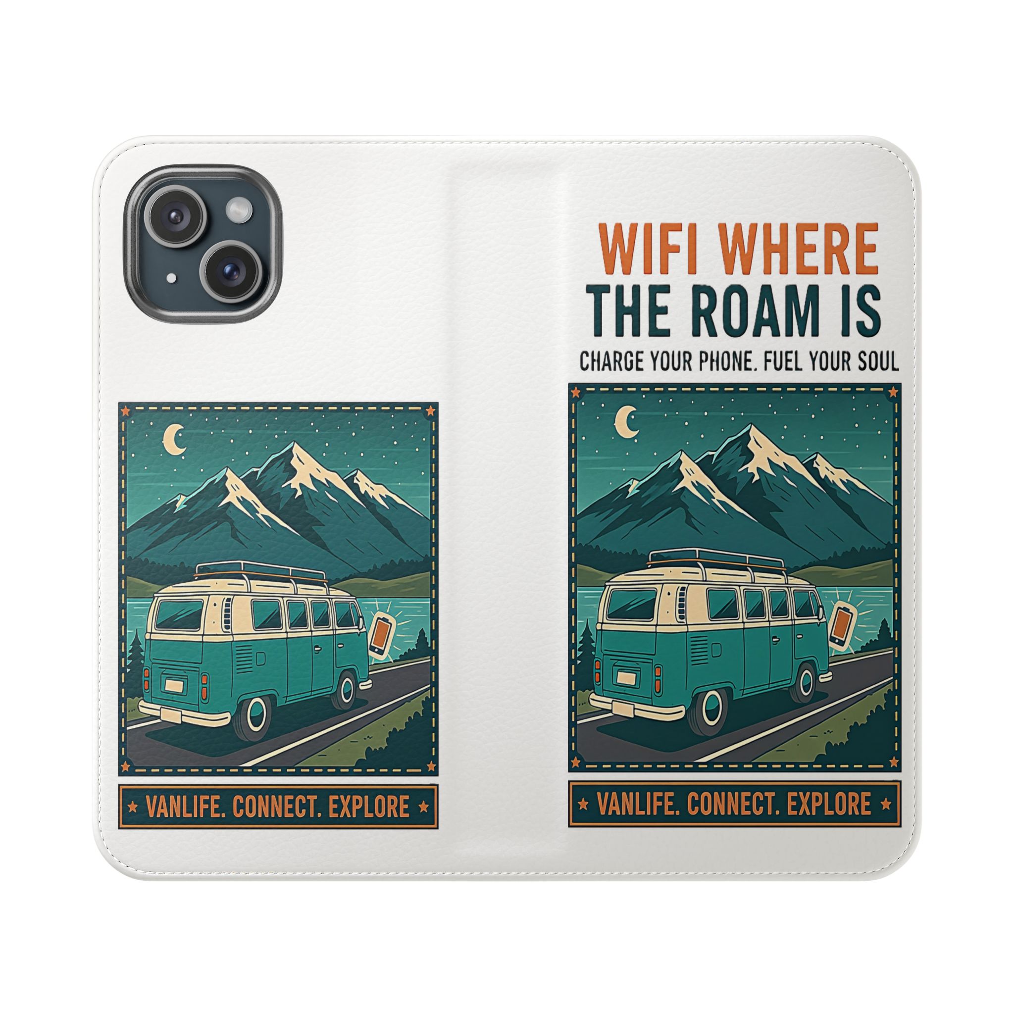 Flip Phone Case — “WiFi Where the Roam Is” Vanlife Wallet Case