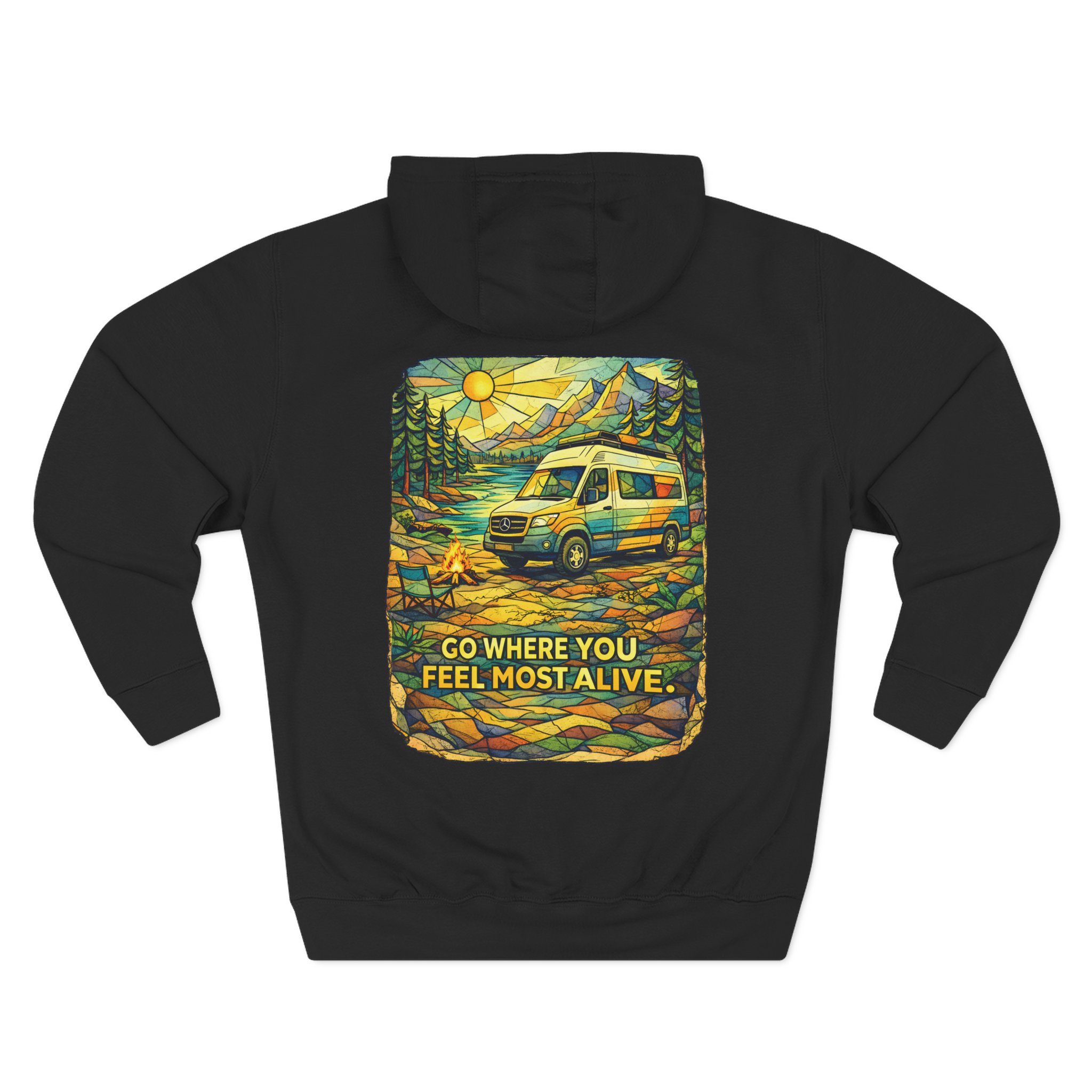 Three-Panel Fleece Hoodie - "Go Where You Feel Most Alive" Design Cubic-Line