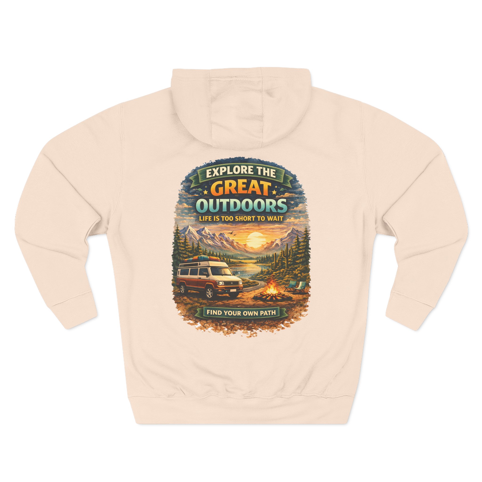 Three-Panel Fleece Hoodie - "Explore The Great Outdoors" Design Scenic-Line