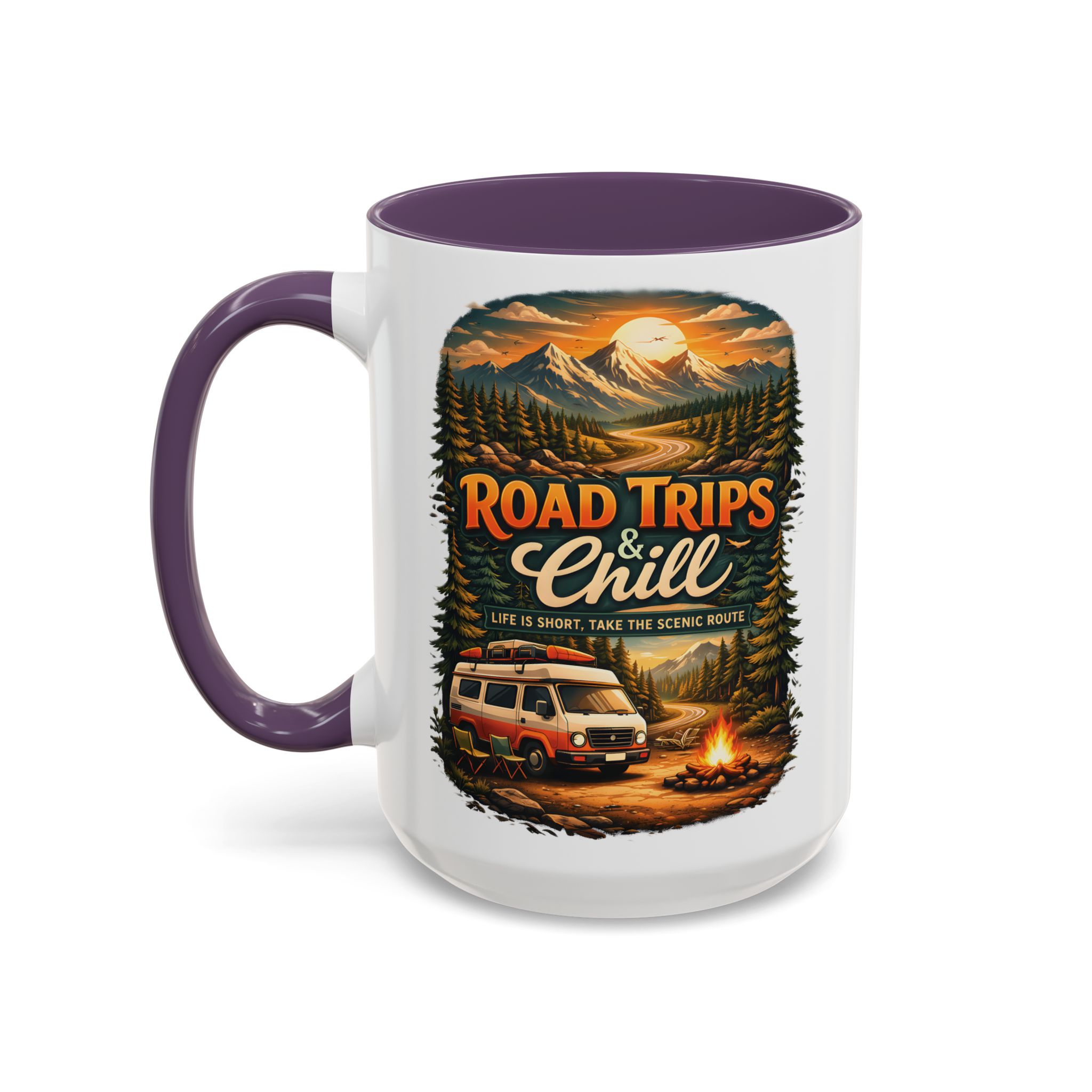 Accent Coffee Mug (11, 15oz) — "Road Trips & Chill" Design Scenic-Line