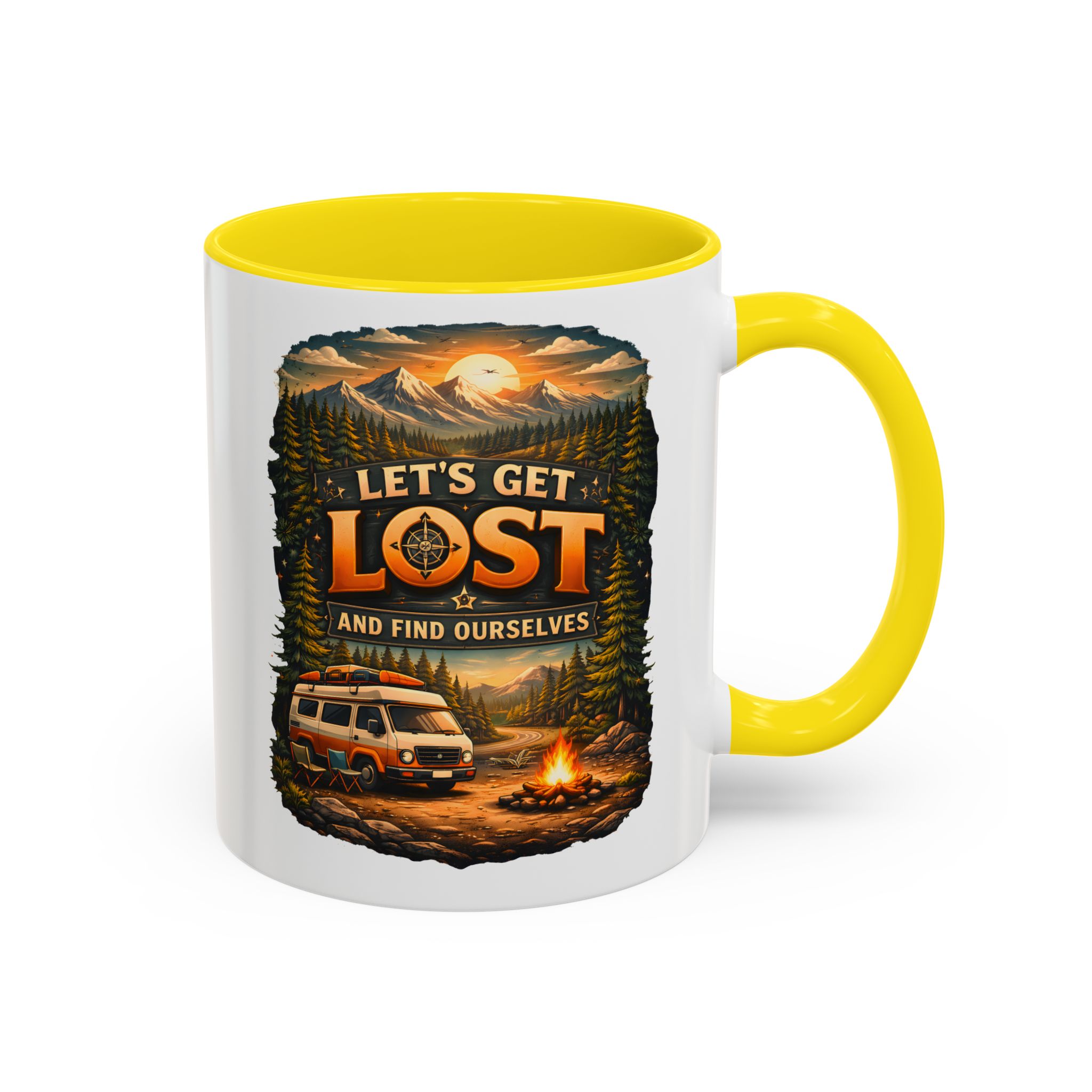 Accent Coffee Mug (11, 15oz) — "Let´s Get Lost And Find Ourselfs" Design Scenic-Line